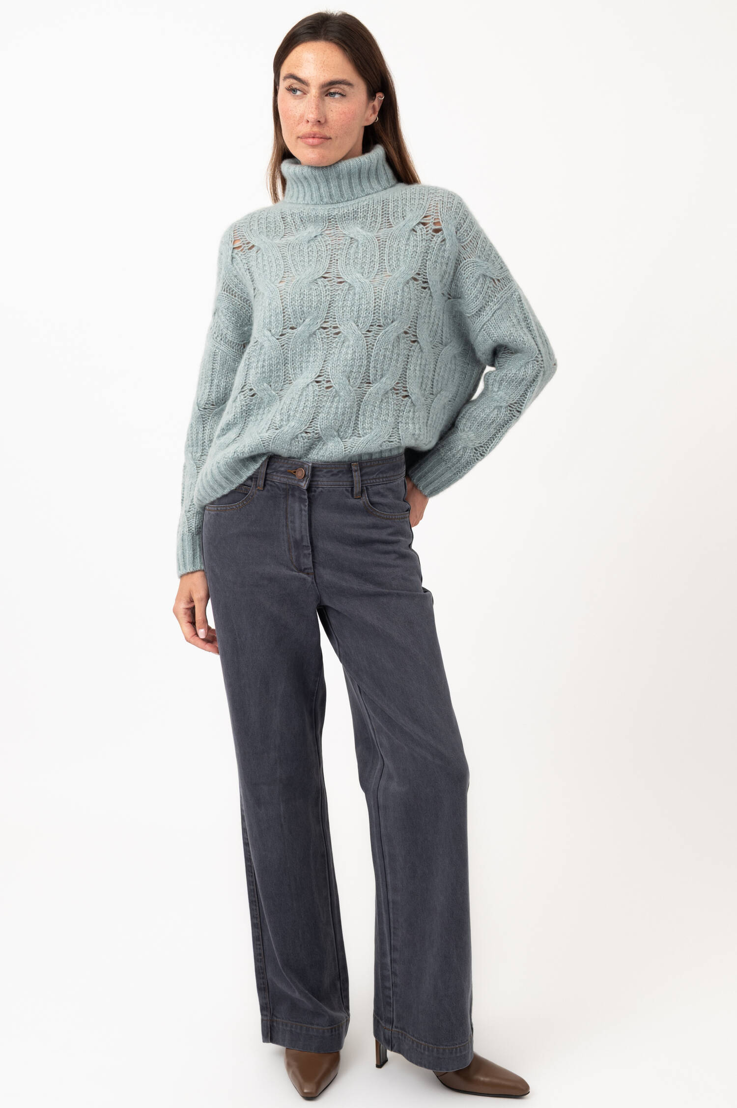 Wide-Leg-Jeans in Blaugrau