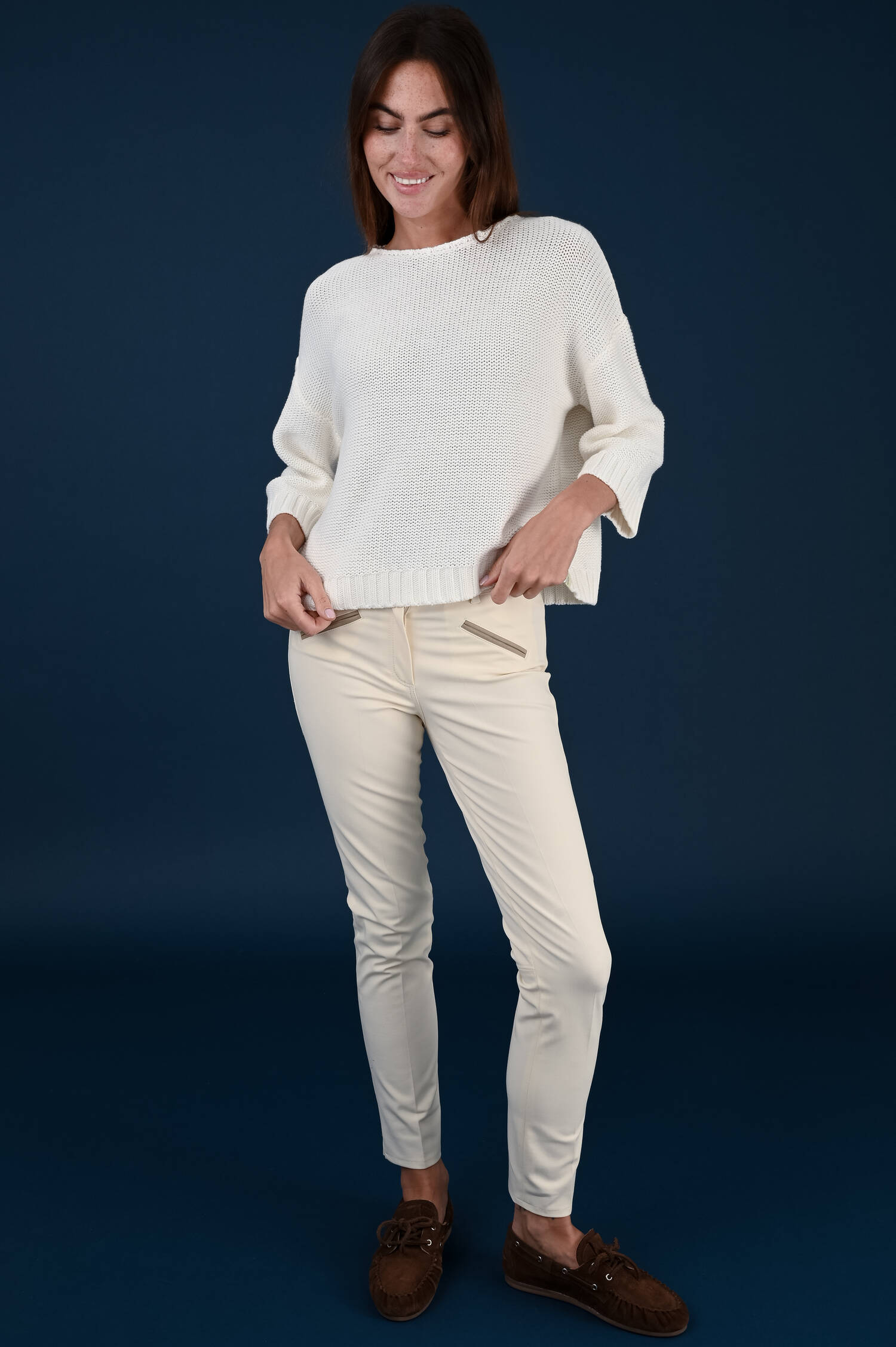 Perlstrickpullover in Weiß