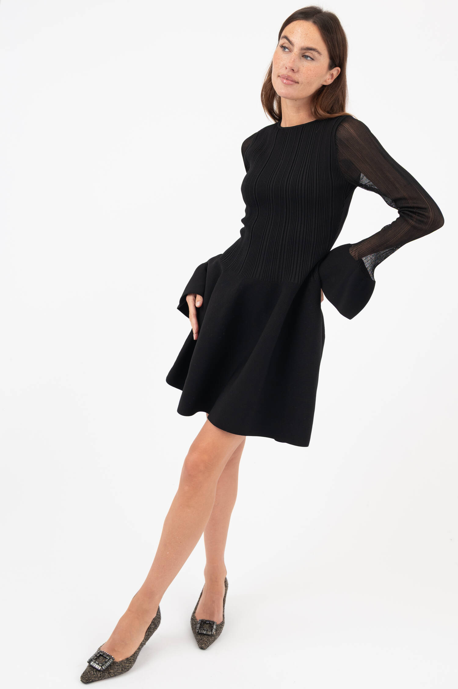 Rippstrick-Mini-Schlupfkleid ELONA in Schwarz Rippstrick-Mini-Schlupfkleid ELONA in Schwarz