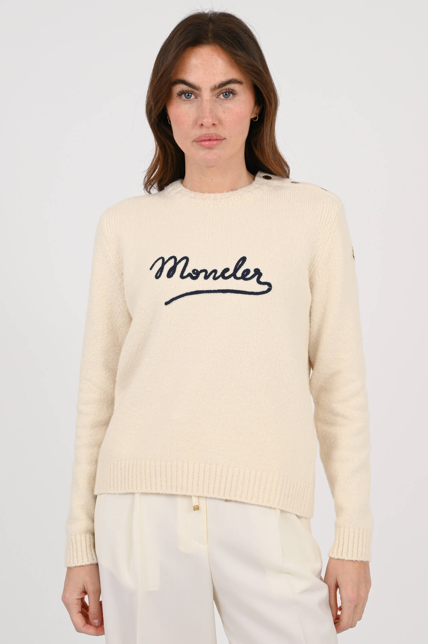 Strickpullover mit Logo Aufschrift in Natur