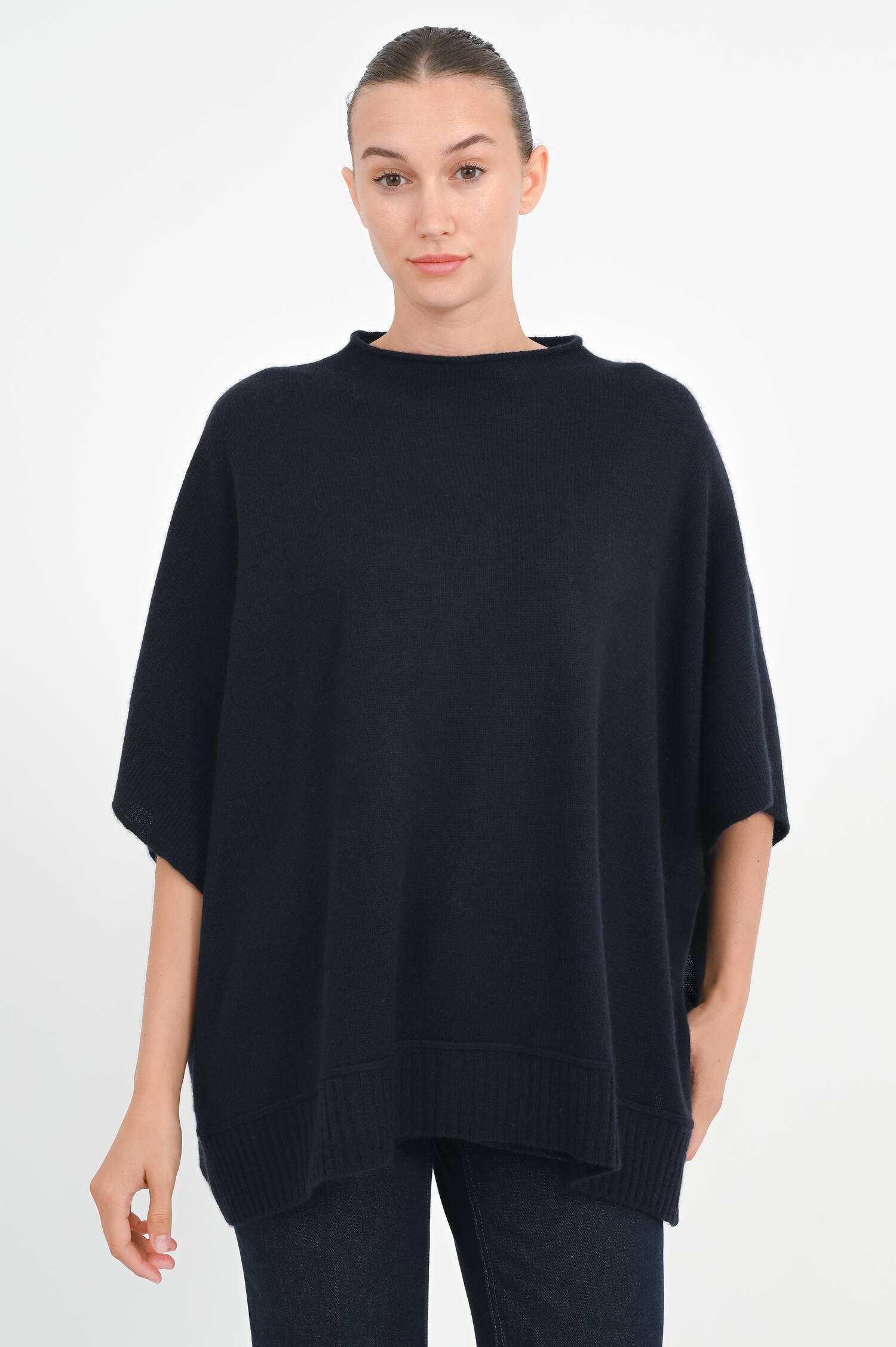 Cashmere Poncho in Navy Cashmere Poncho in Navy