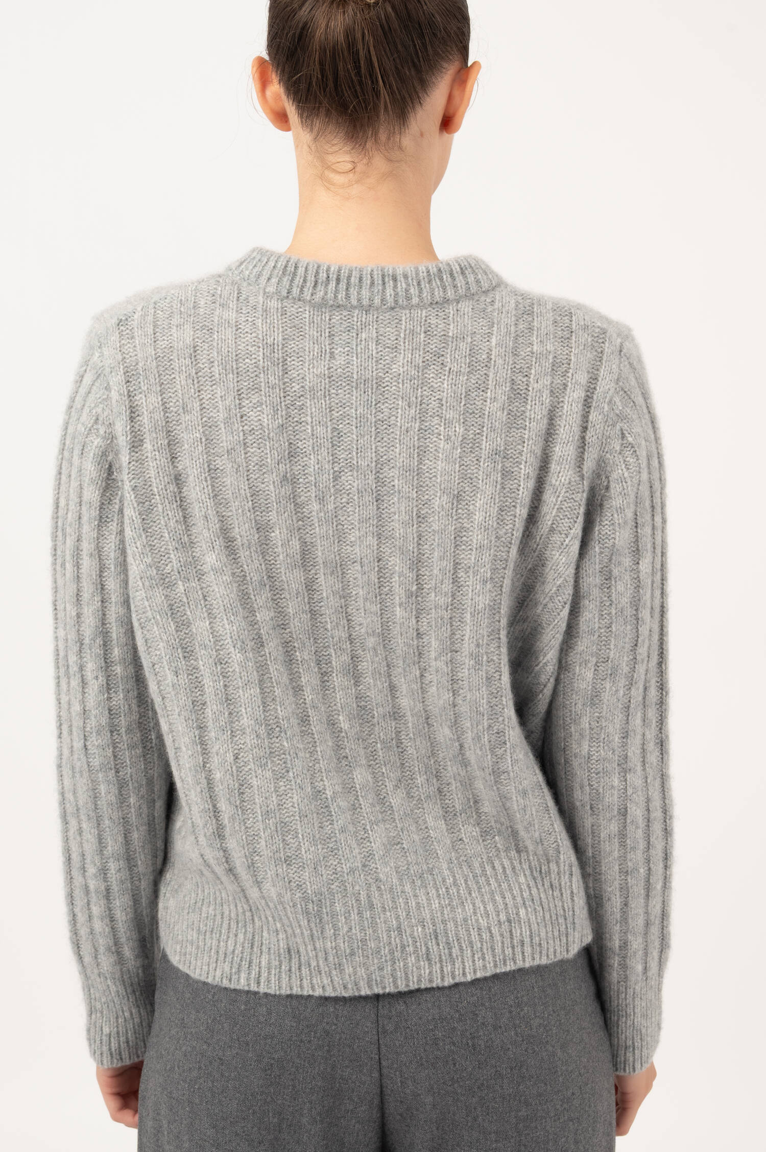 Cashmere-Seiden Rippstrick Pullover in Grau Cashmere-Seiden Rippstrick Pullover in Grau