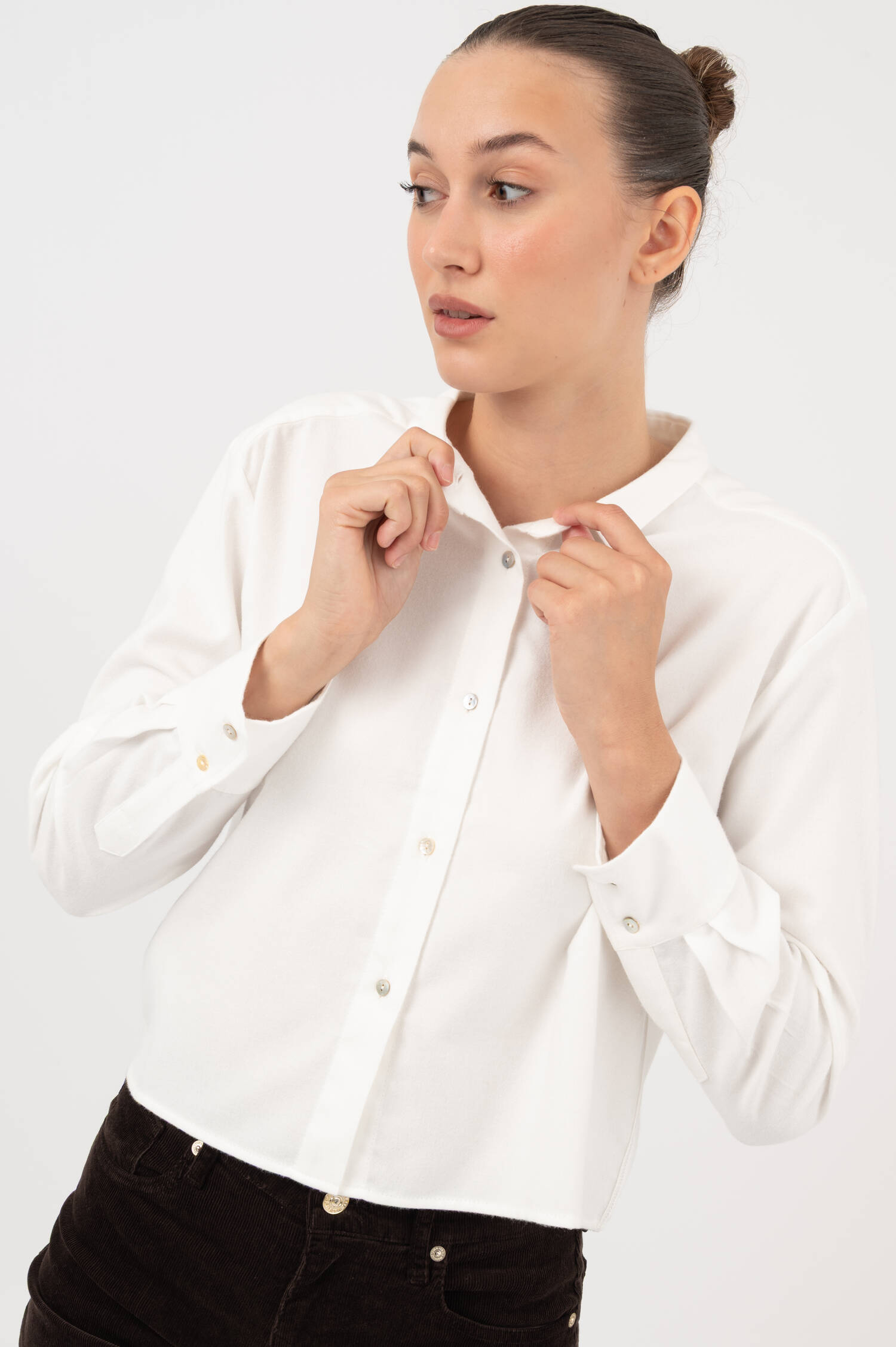 Cropped Flanell Bluse in Weiß Cropped Flanell Bluse in Weiß
