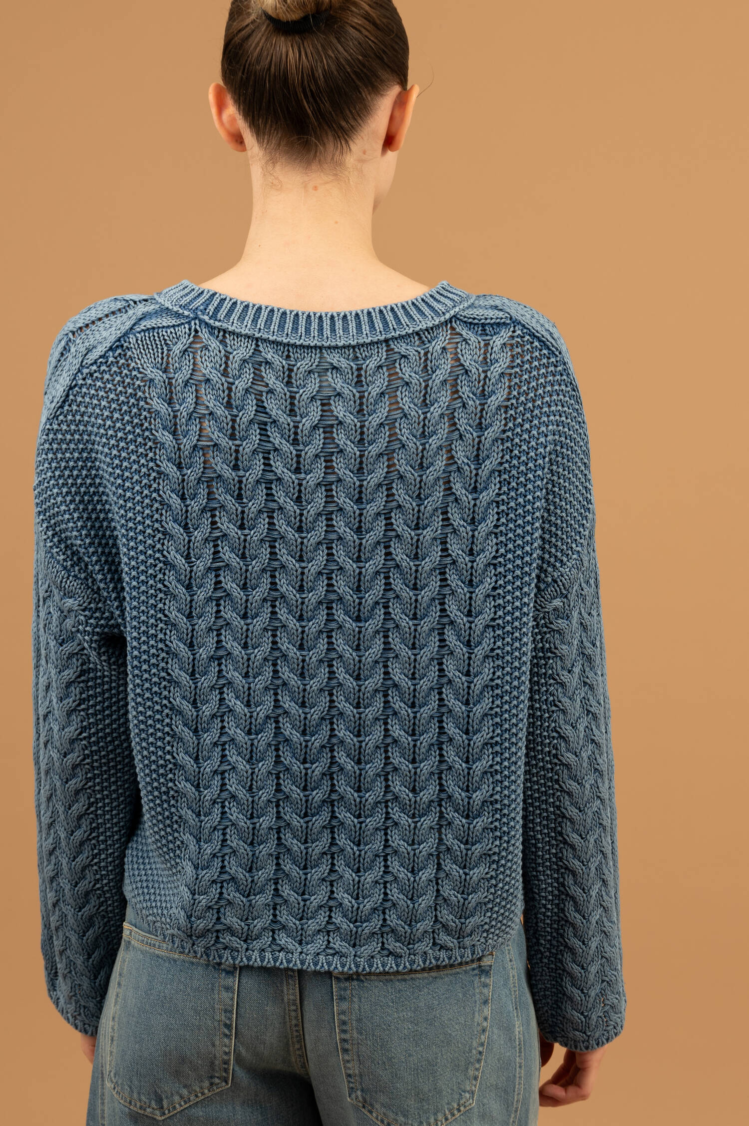 Grobstrick Pullover in Washed Blau Grobstrick Pullover in Washed Blau