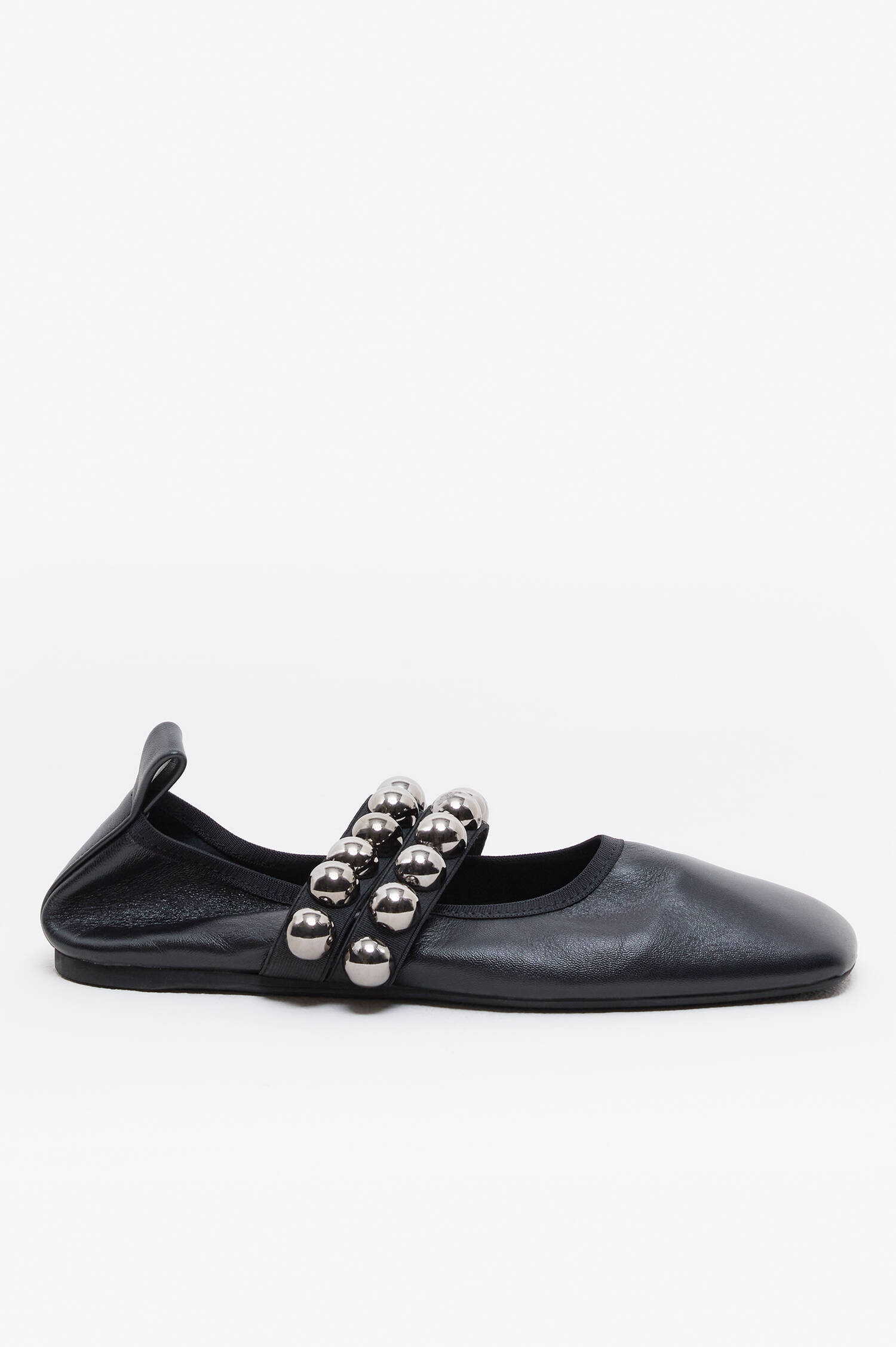 Leder Ballerina mit Chrom-Details in Black