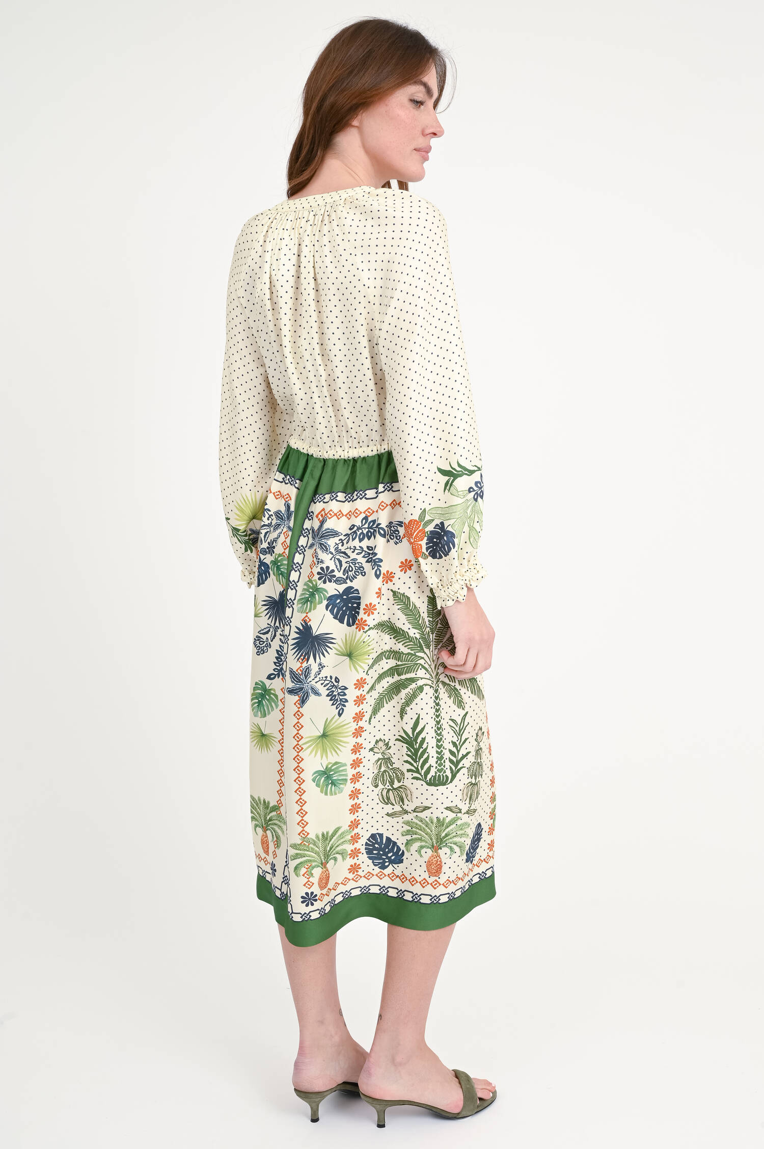 Gemustertes Kleid MAHALIA in Creme/Grün/Multicolor