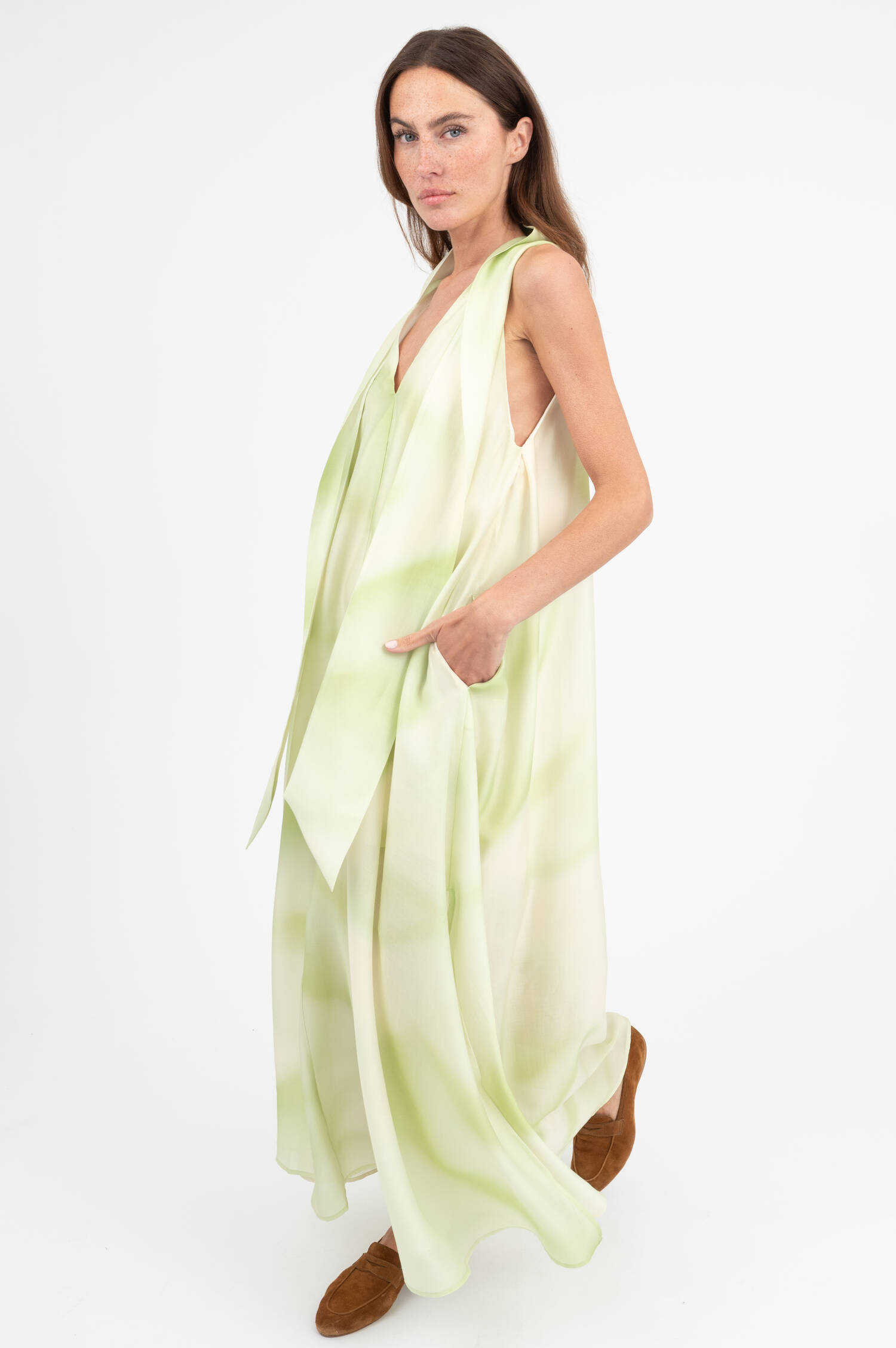 Midi Kleid mit Batik-Muster in Hellgrün Midi Kleid mit Batik-Muster in Hellgrün