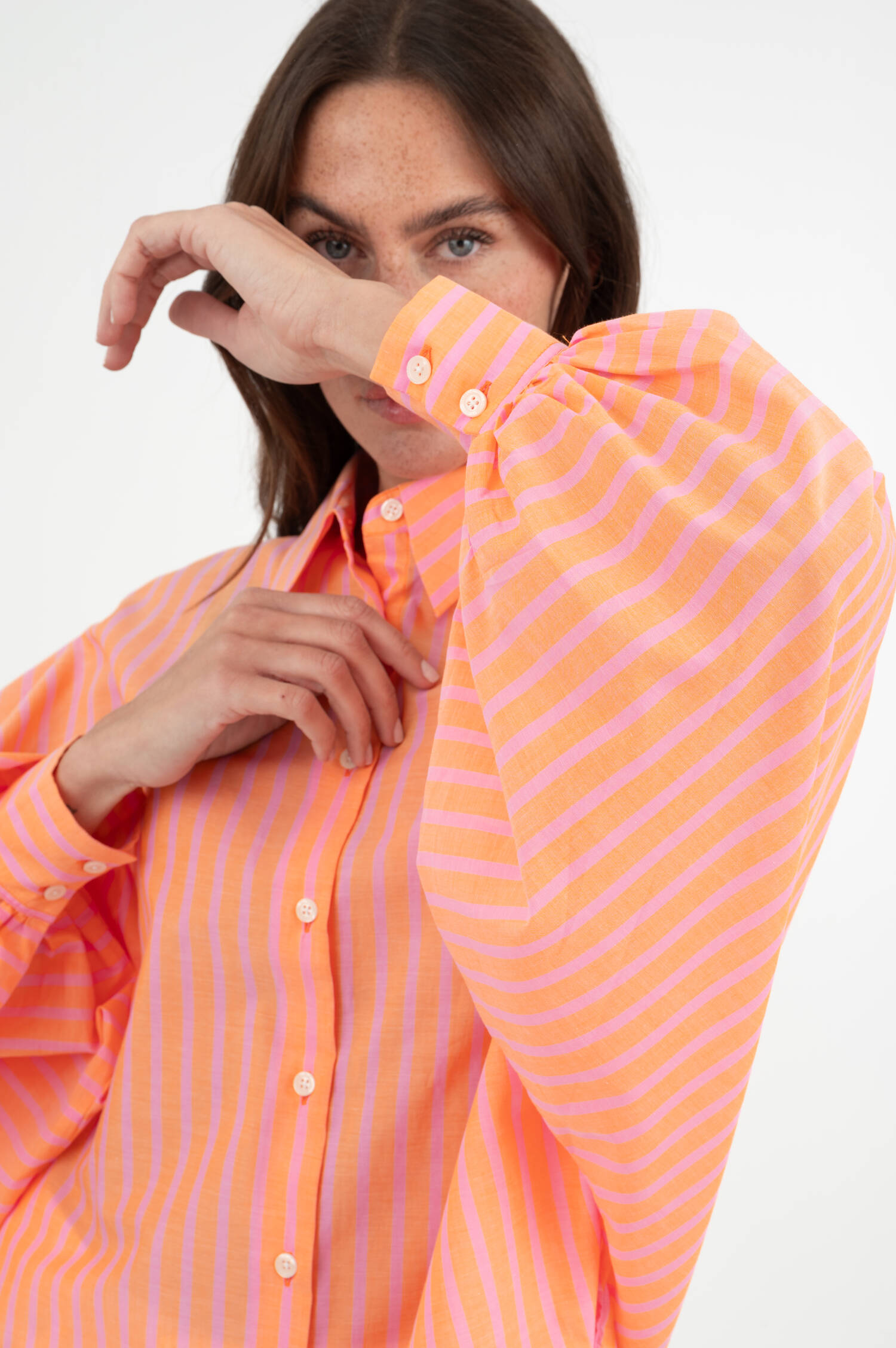 Bluse ANTONIA VOILE in Koralle/Pink gestreift