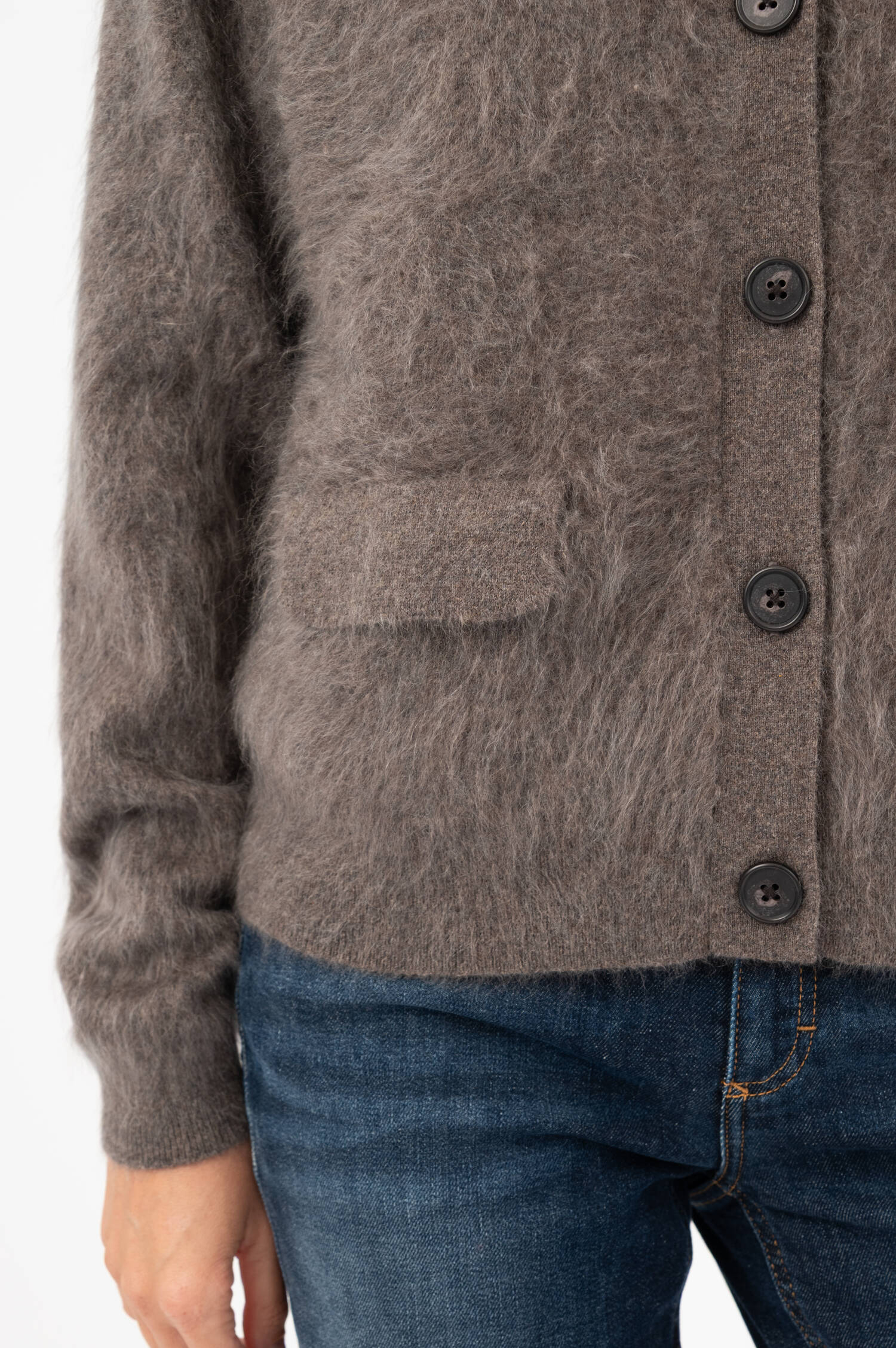 Hairy-Cashmere-Stehkragen-Cardigan in Grau Hairy-Cashmere-Stehkragen-Cardigan in Grau
