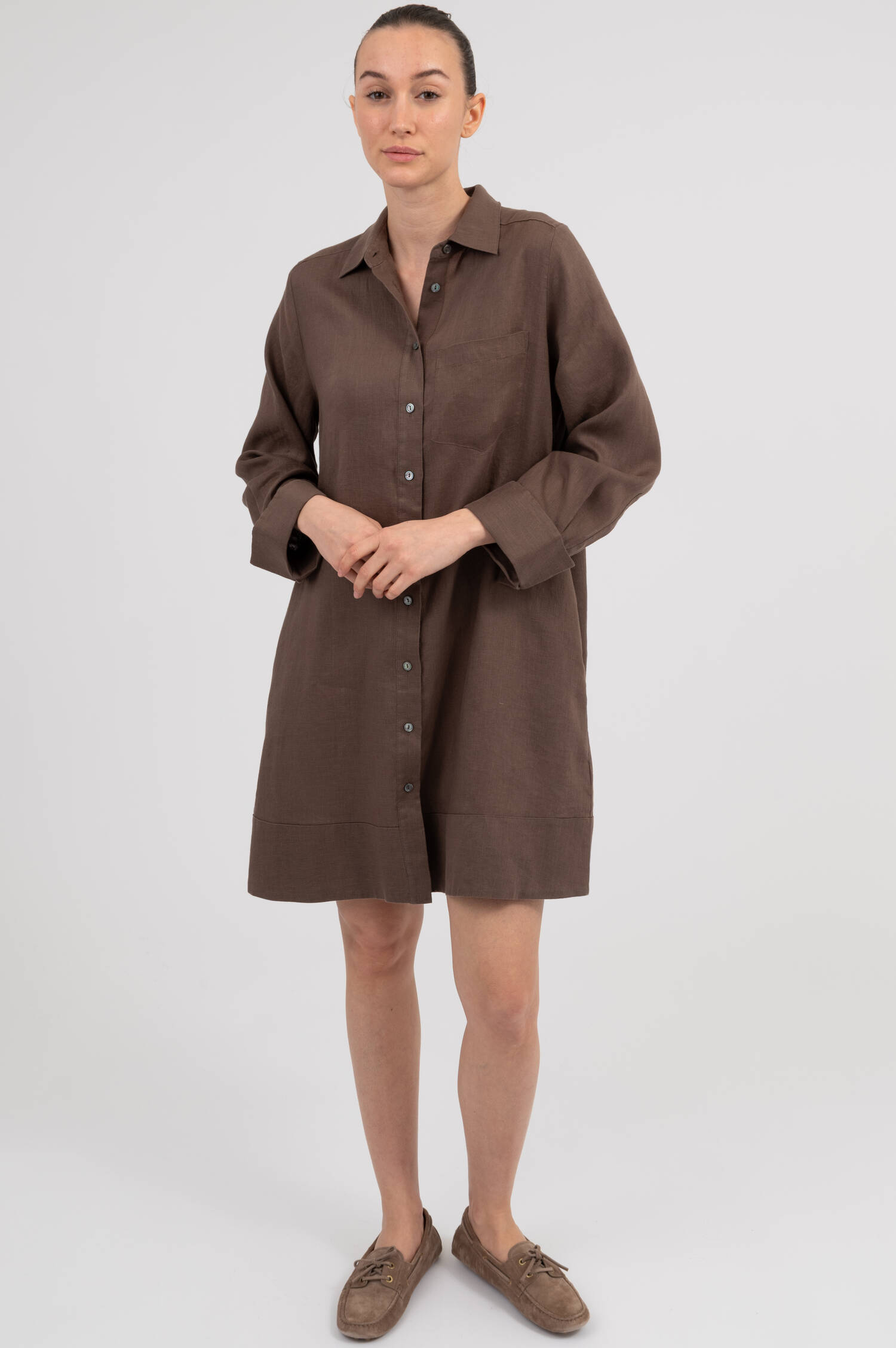 Hemdblusenkleid in Mudbraun