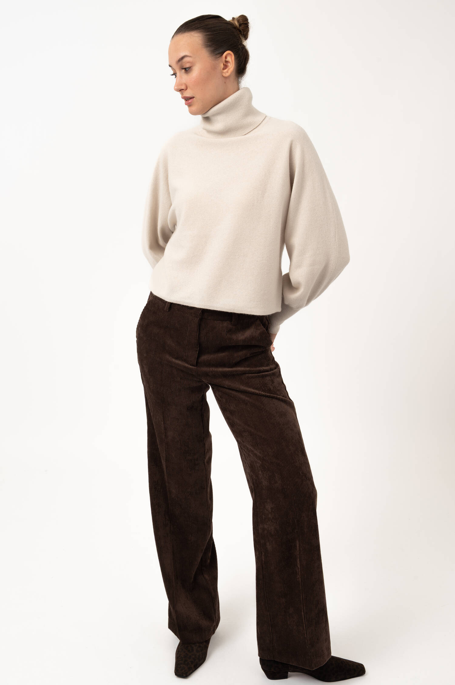 Woll-Cashmere Rollkragen Pullover in Beige