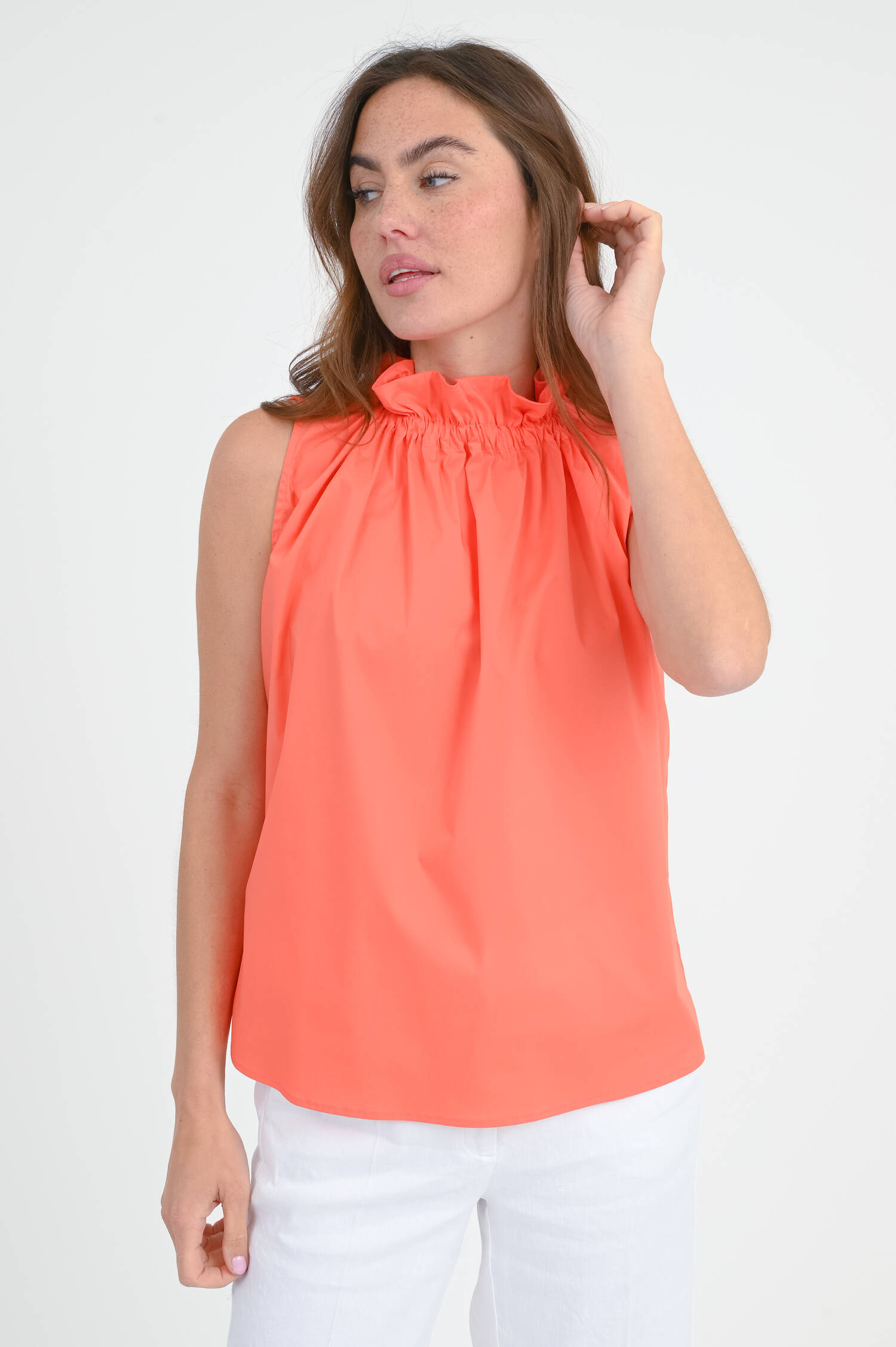 Top VICKY mit Rüschenkragen in Papaya