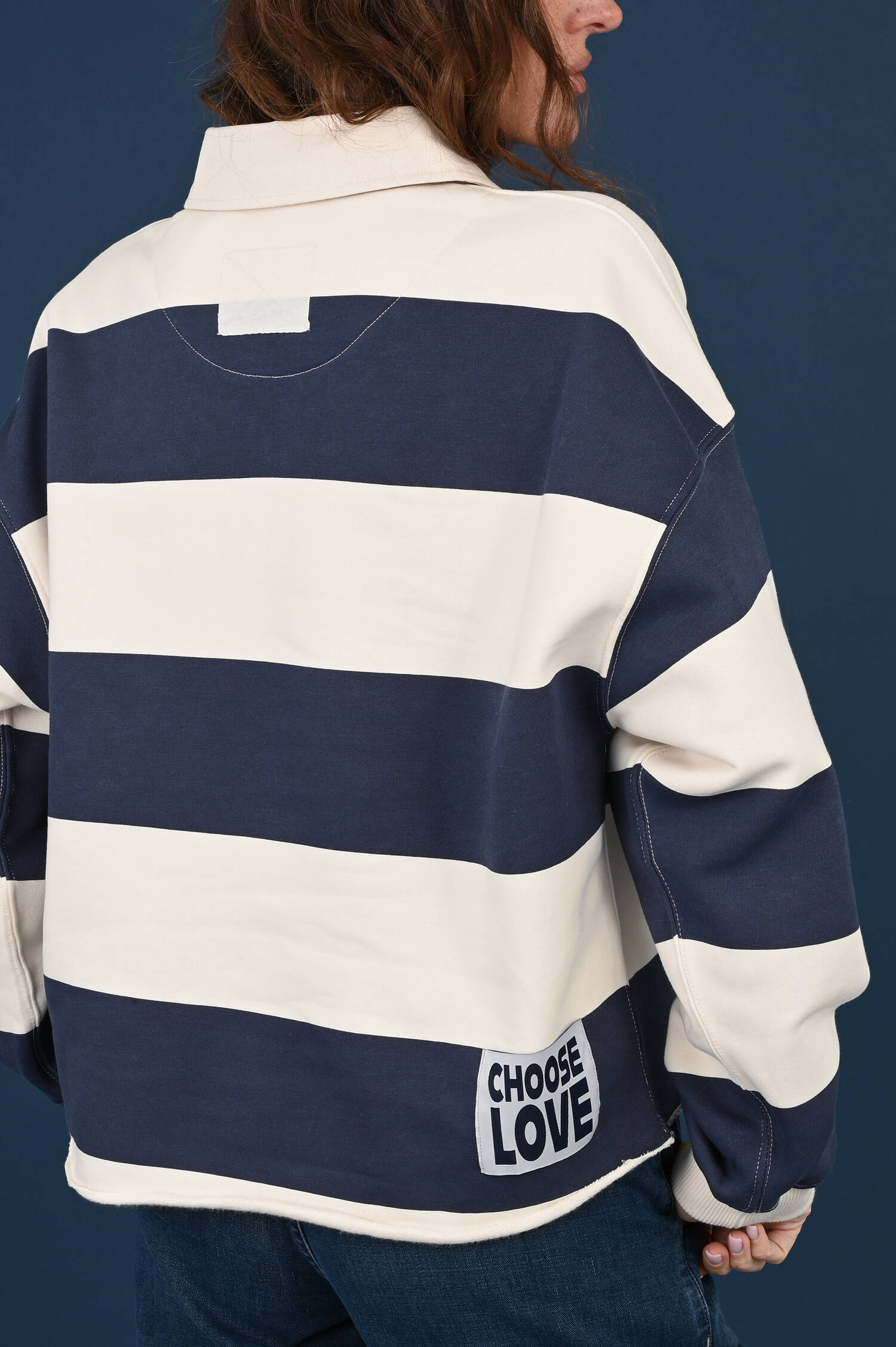 Polosweater in Ecru/Navy gestreift Polosweater in Ecru/Navy gestreift