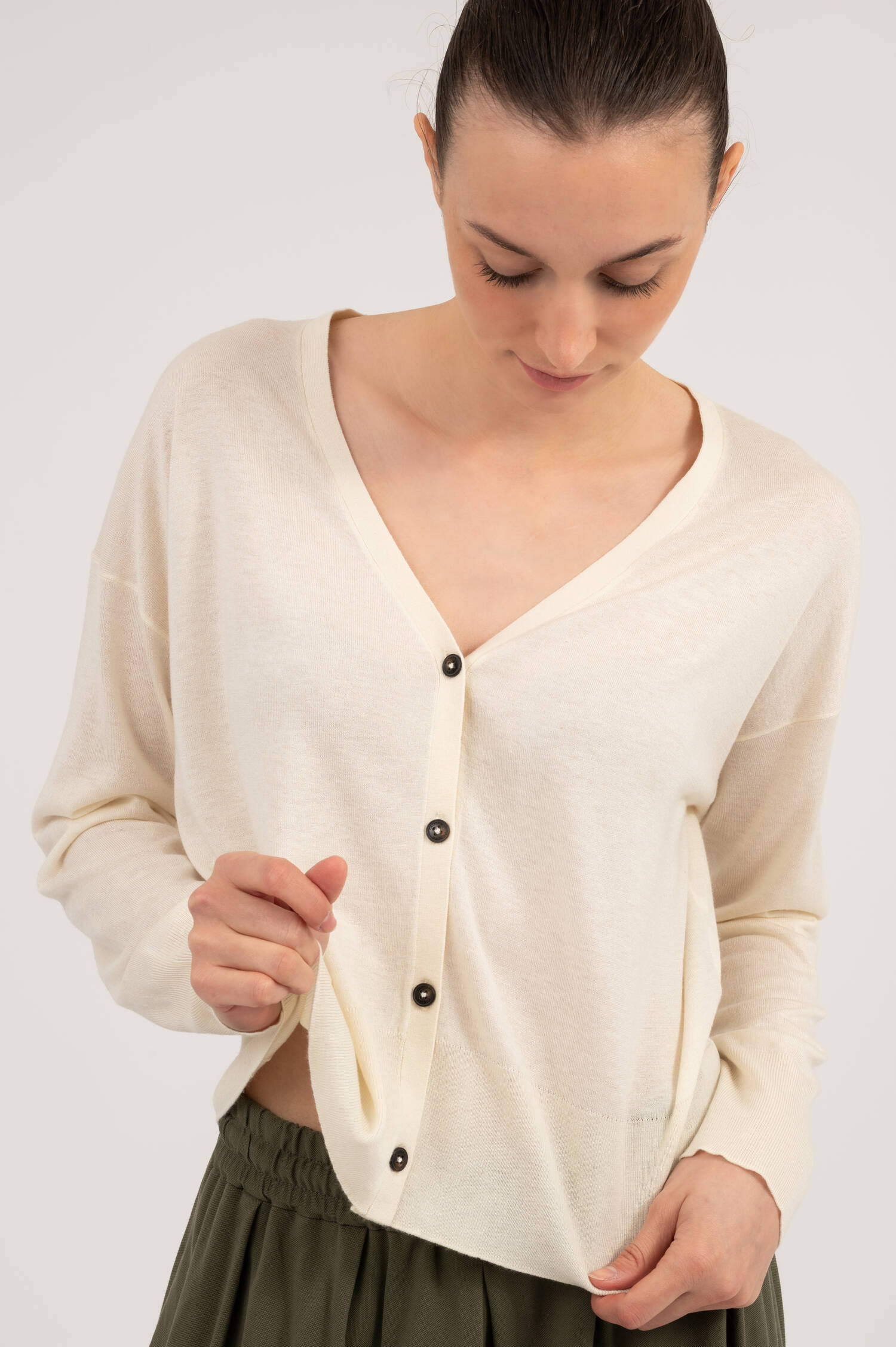 Seide/Cashmere Cardigan in Creme