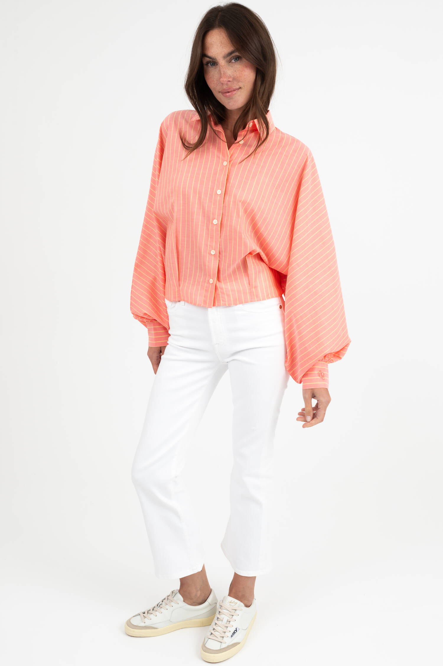 Bluse ANTONIA SHORT in Koralle/Gelb gestreift Bluse ANTONIA SHORT in Koralle/Gelb gestreift