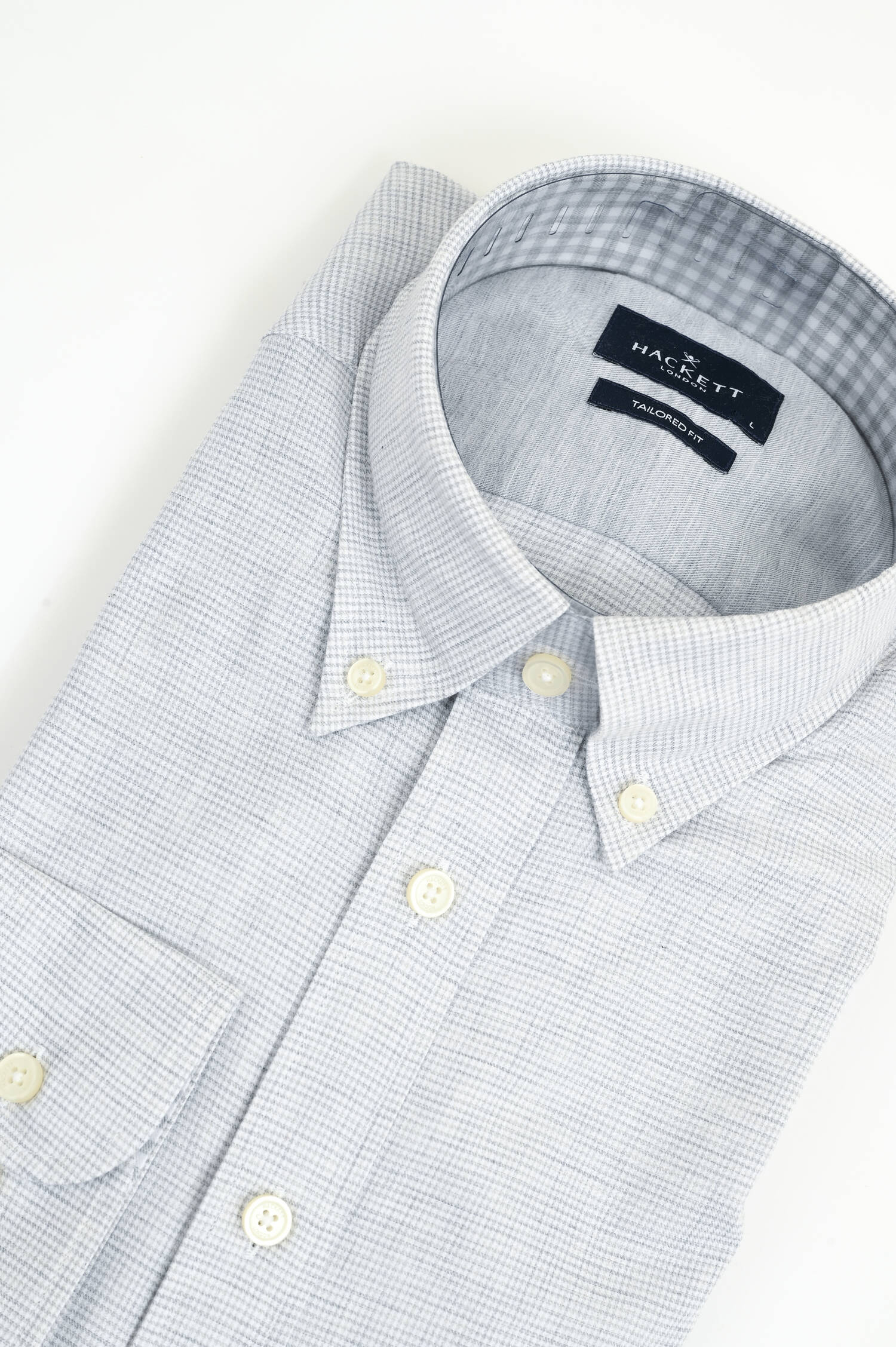 Gemustertes Baumwollhemd in Taupe/Weiß