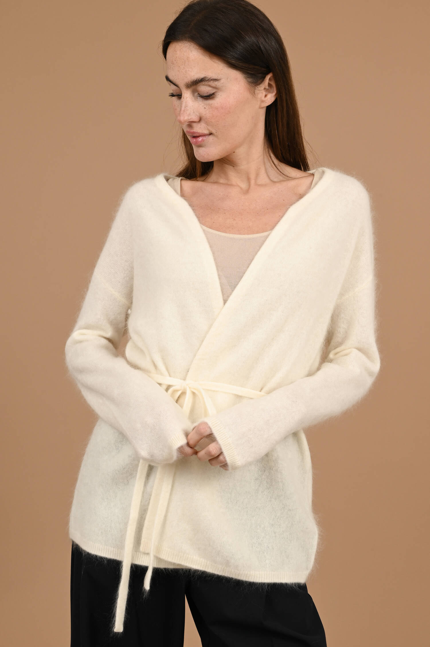 Wickel-Cardigan aus Cashmeremix in Mozzarella