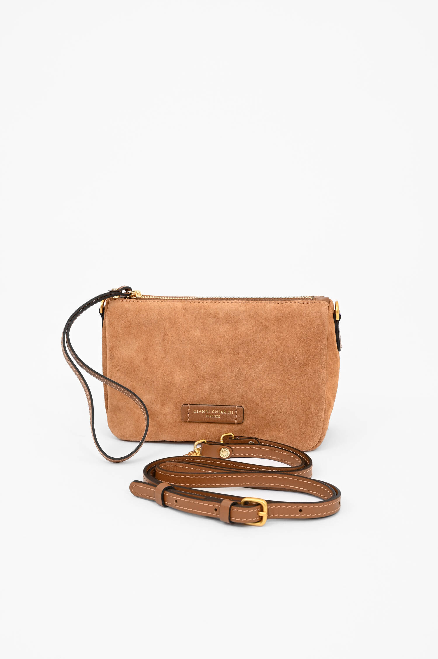 Veloursleder-Pouch NORA in Caramel