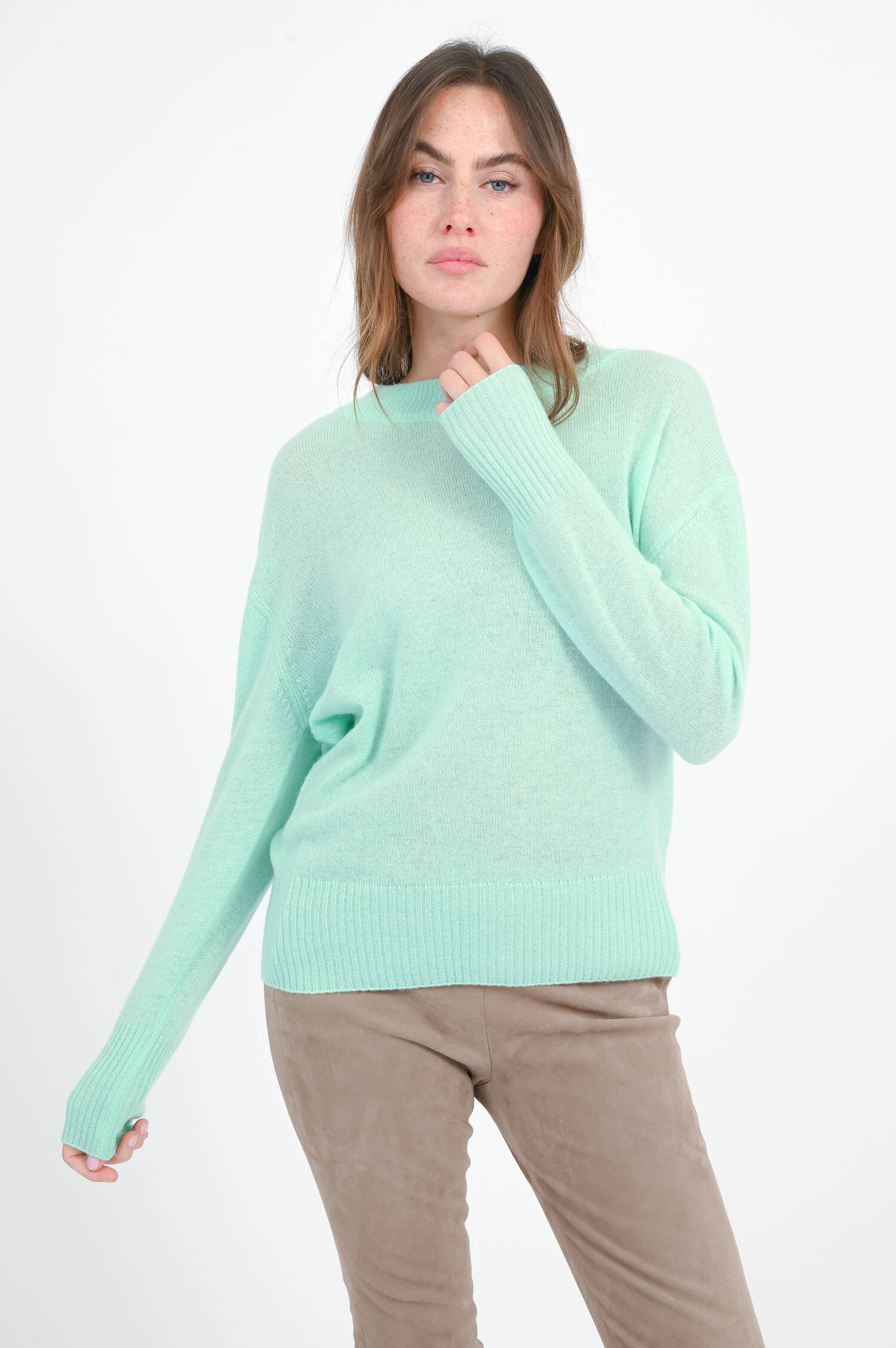 Strickpullover aus reinem Cashmere in Türkis