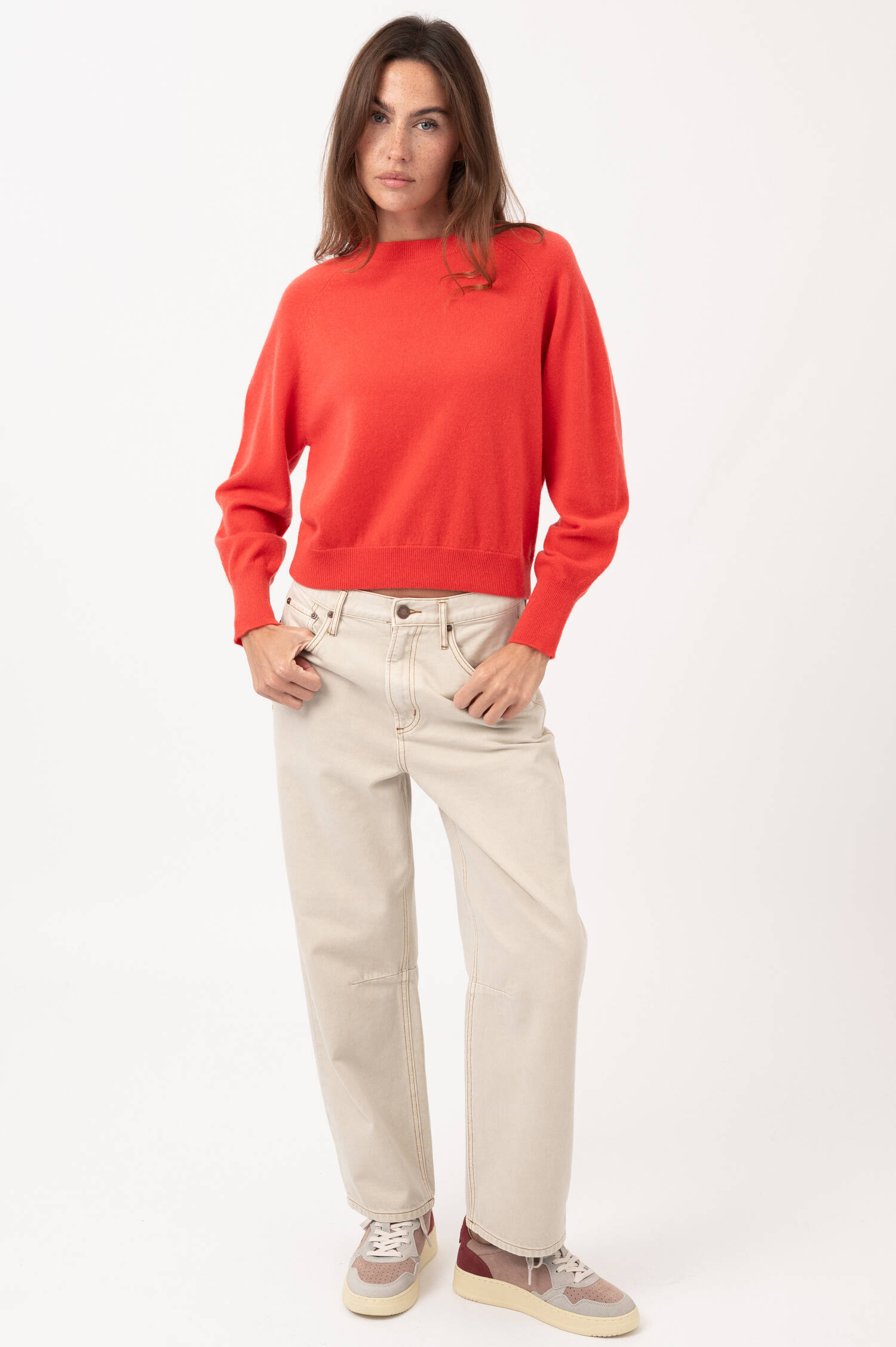 Cashmere-Raglan-Pullover in Pastellrot Cashmere-Raglan-Pullover in Pastellrot