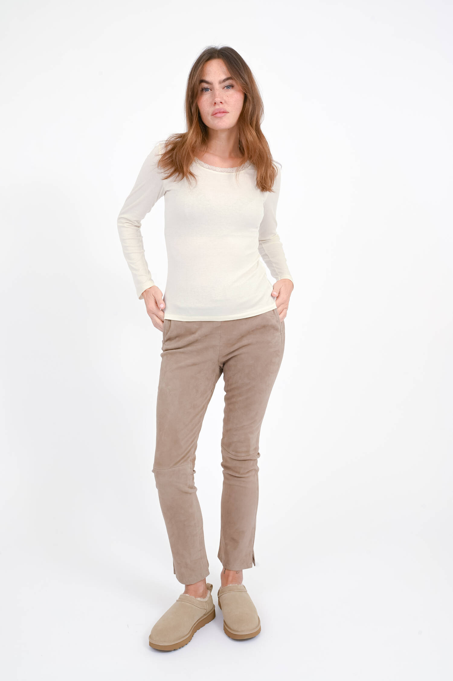 Longsleeve mit Spitzen-Detail in Ivory