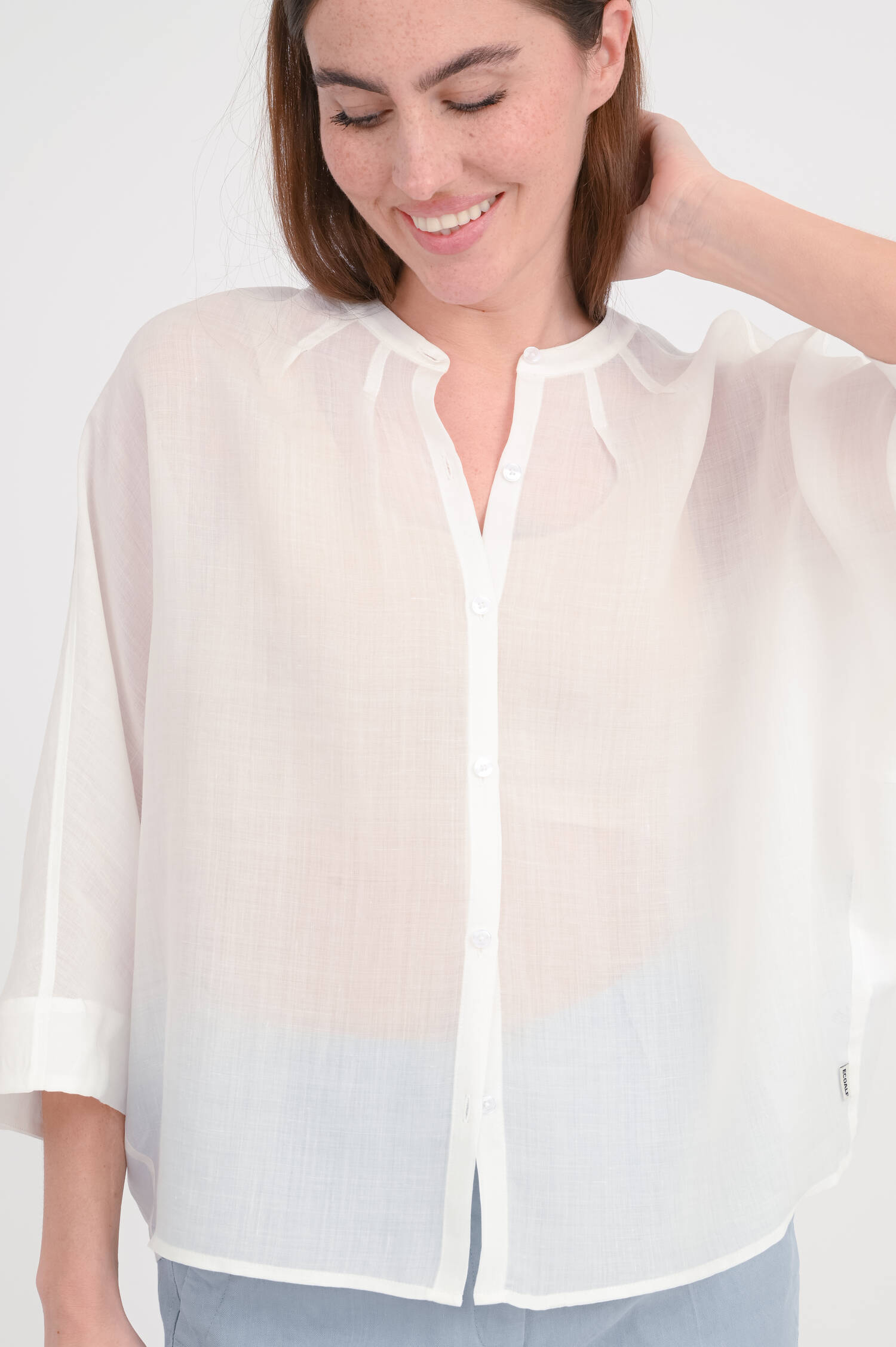 Bluse aus Ramie-Tencel-Mix in Weiß