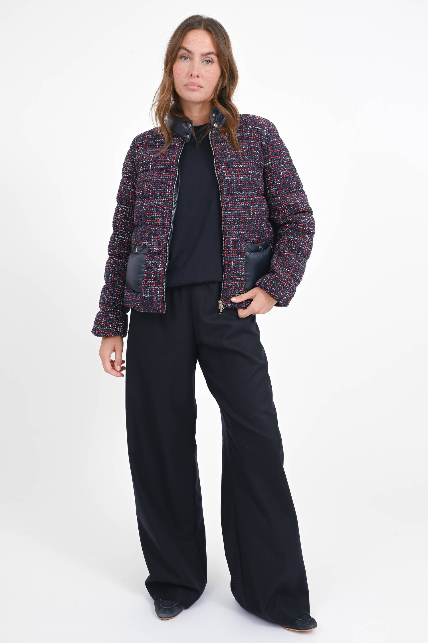 Daunenjacke aus Tweed in Navy/Rot Daunenjacke aus Tweed in Navy/Rot