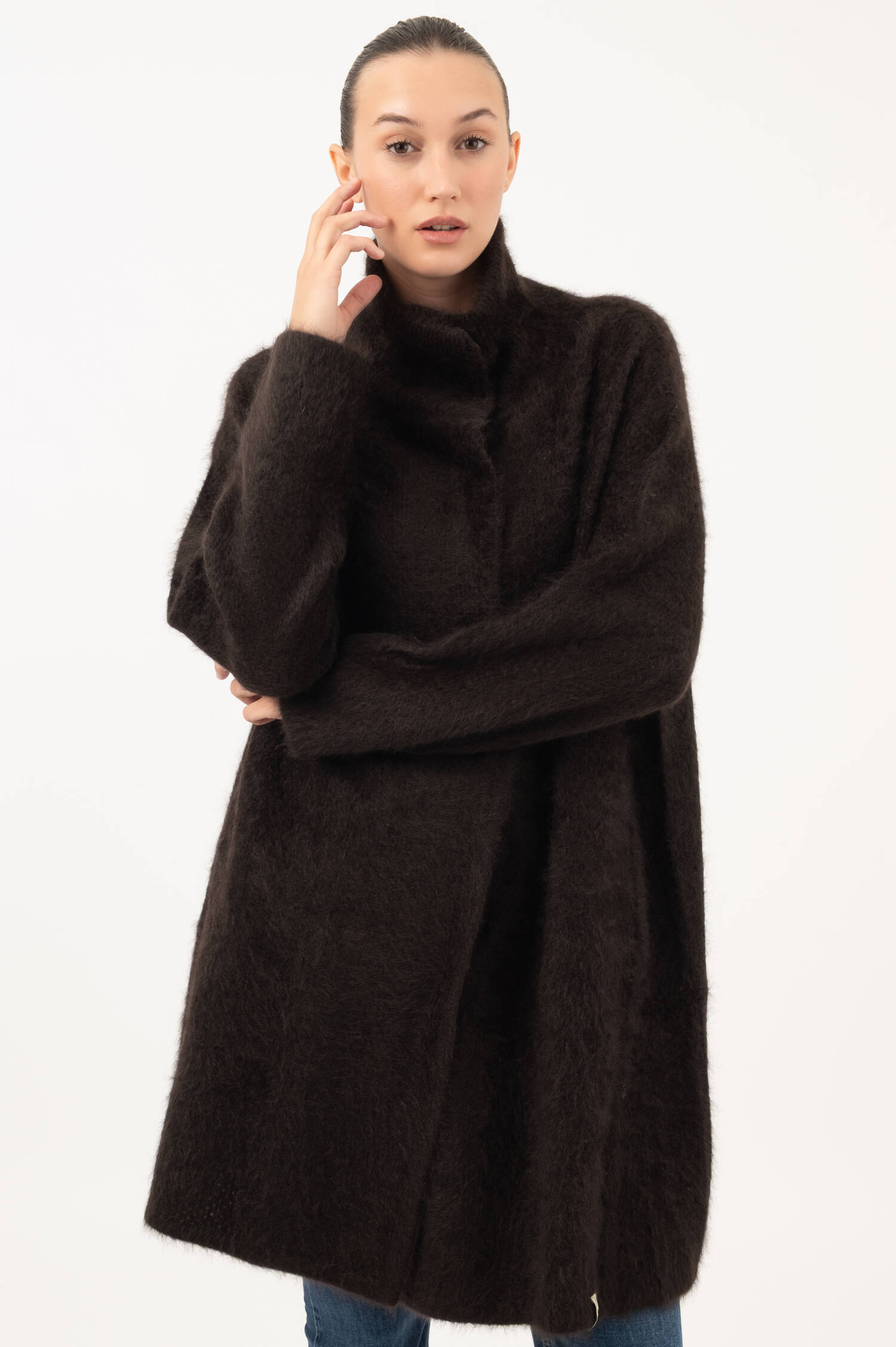 Cardigan mit Stehkragen in Braun