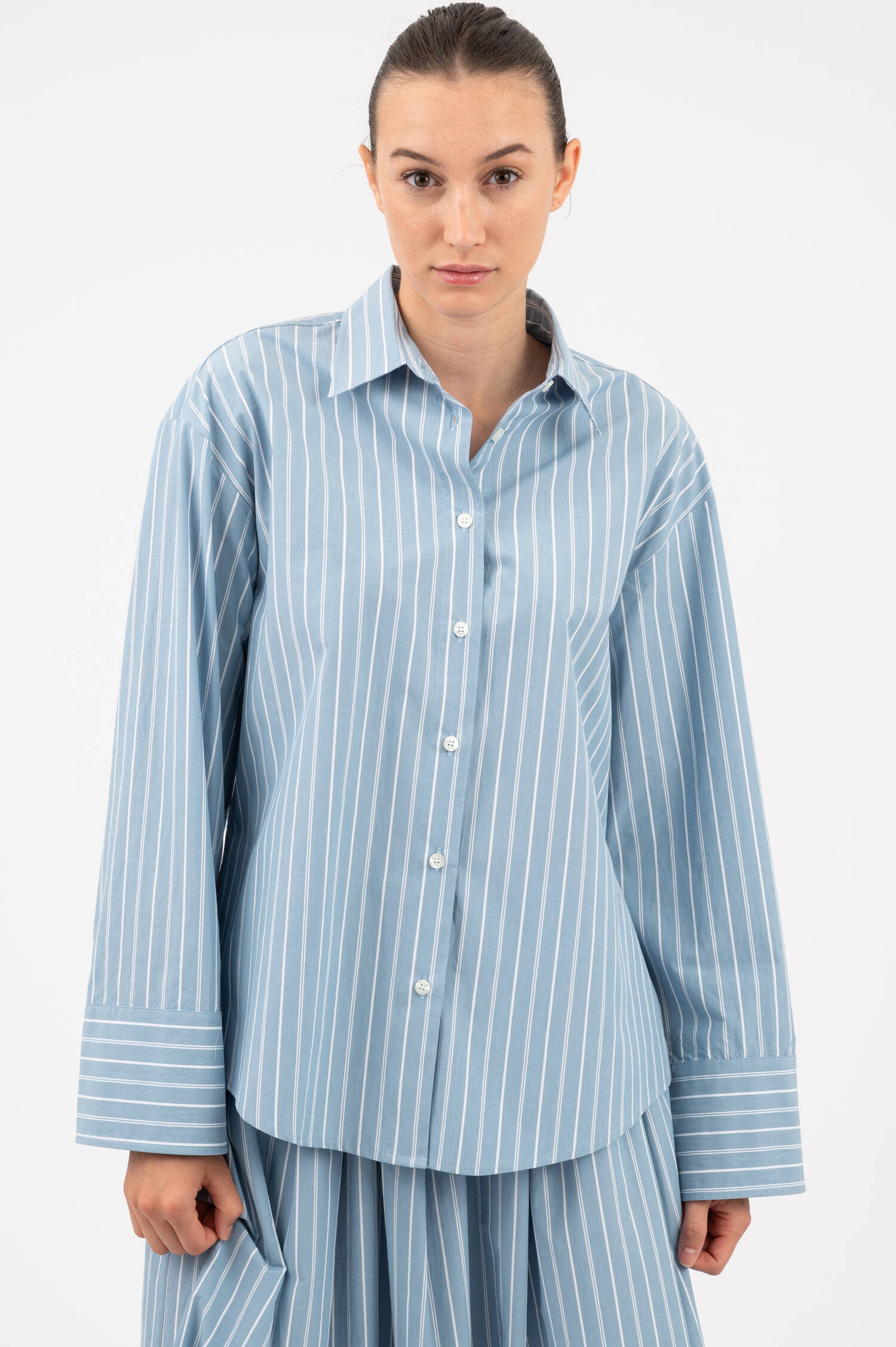 Oversize Bluse CAMICIA in Blau/Weiß gestreift