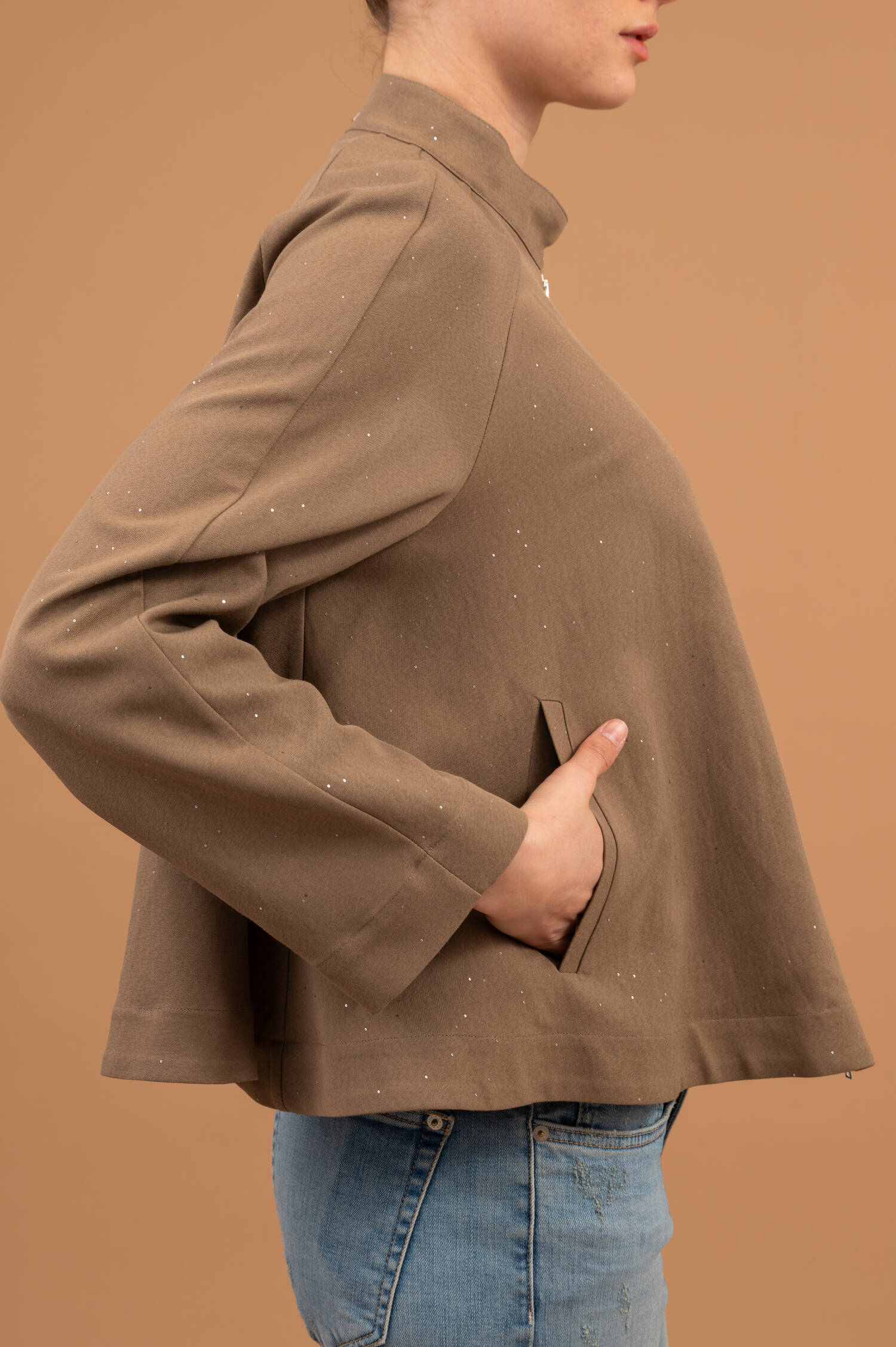 Jacke mit Mini Pailletten in Visonebraun