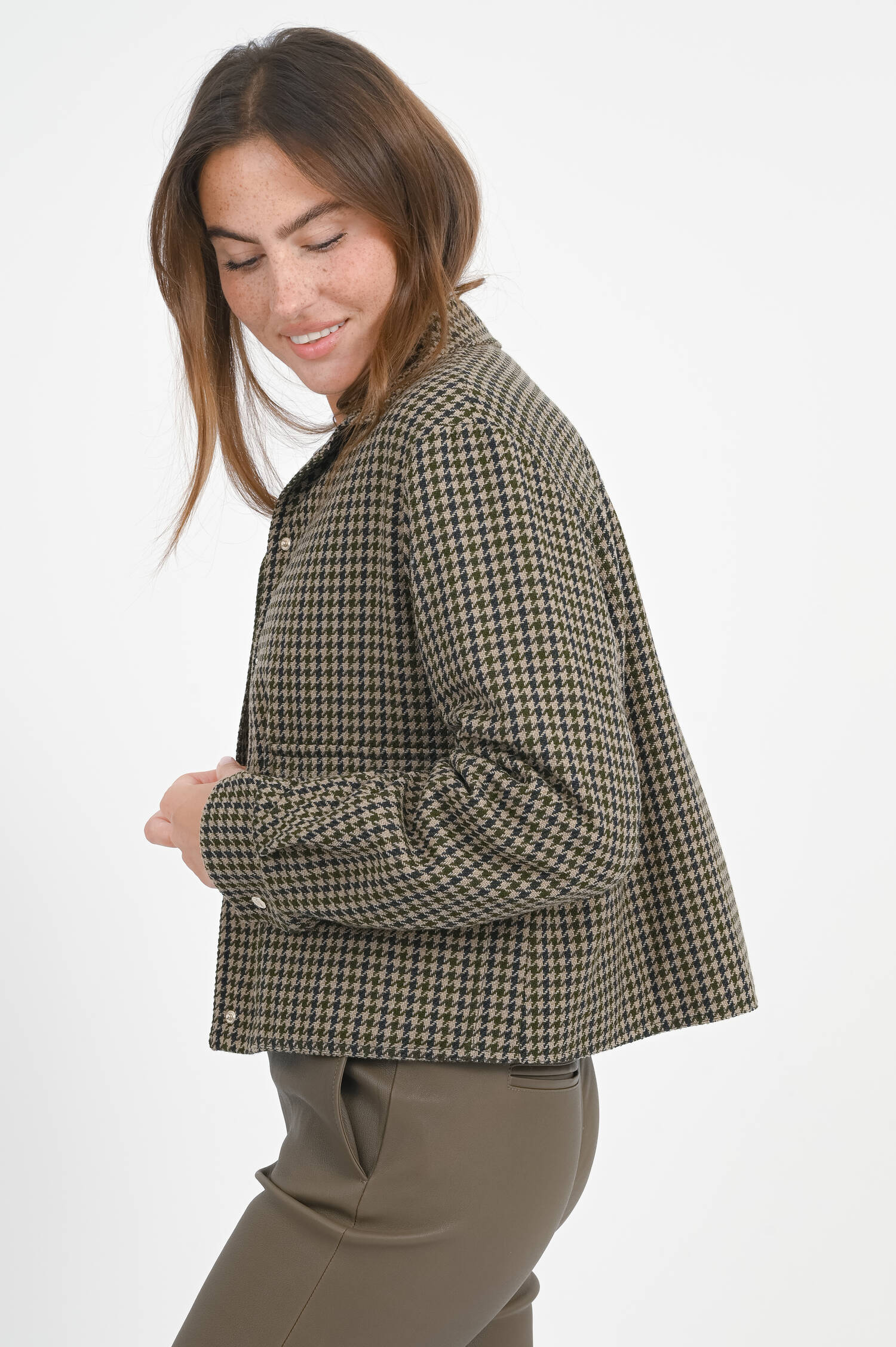 Hahnentritt-Jacke in Khaki/Taupe/Navy Hahnentritt-Jacke in Khaki/Taupe/Navy