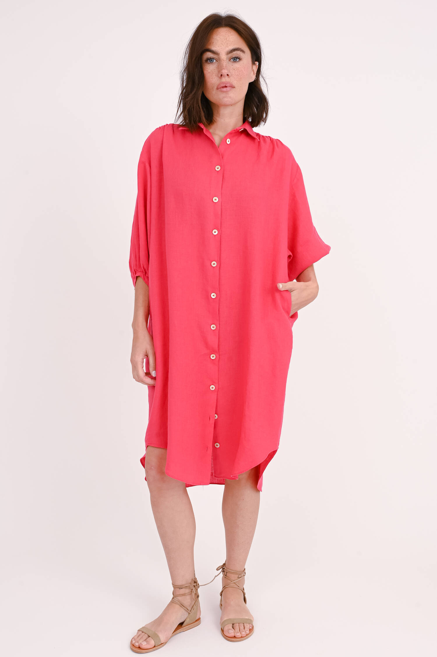 Leinenkleid CAROLA in Himbeere