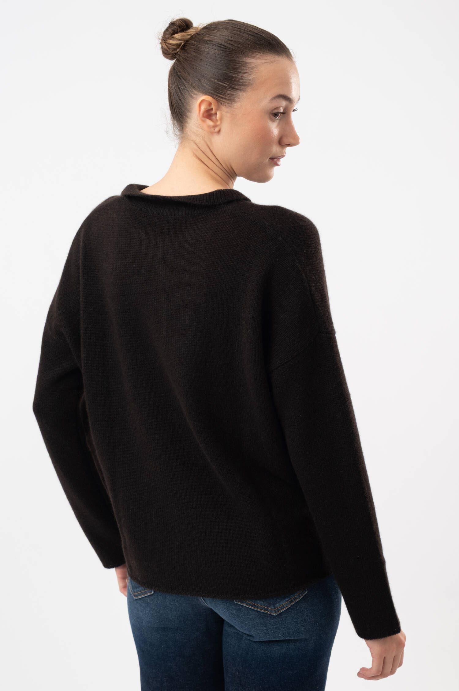 Cashmere-Polo-Pullover in Dunkelbraun