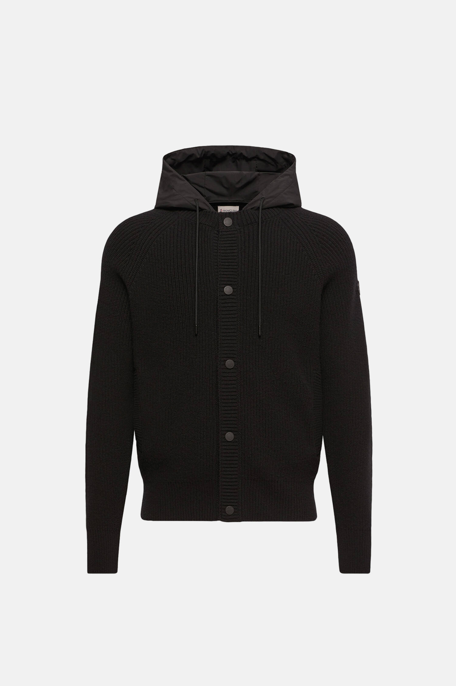 Rippstrick-Cardigan mit Kapuze in Schwarz Rippstrick-Cardigan mit Kapuze in Schwarz