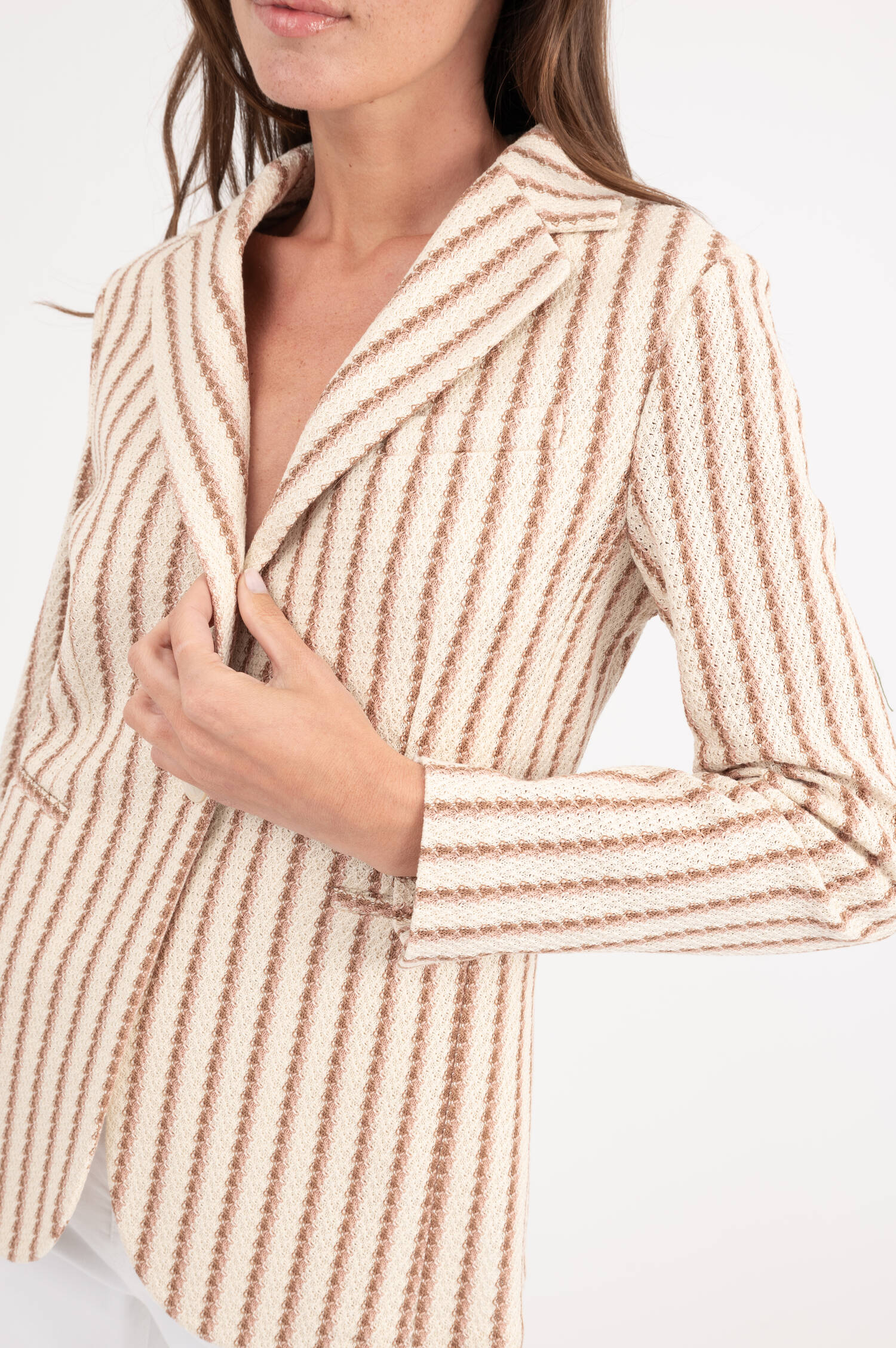 Slim Fit Blazer in Natur gestreift Slim Fit Blazer in Natur gestreift