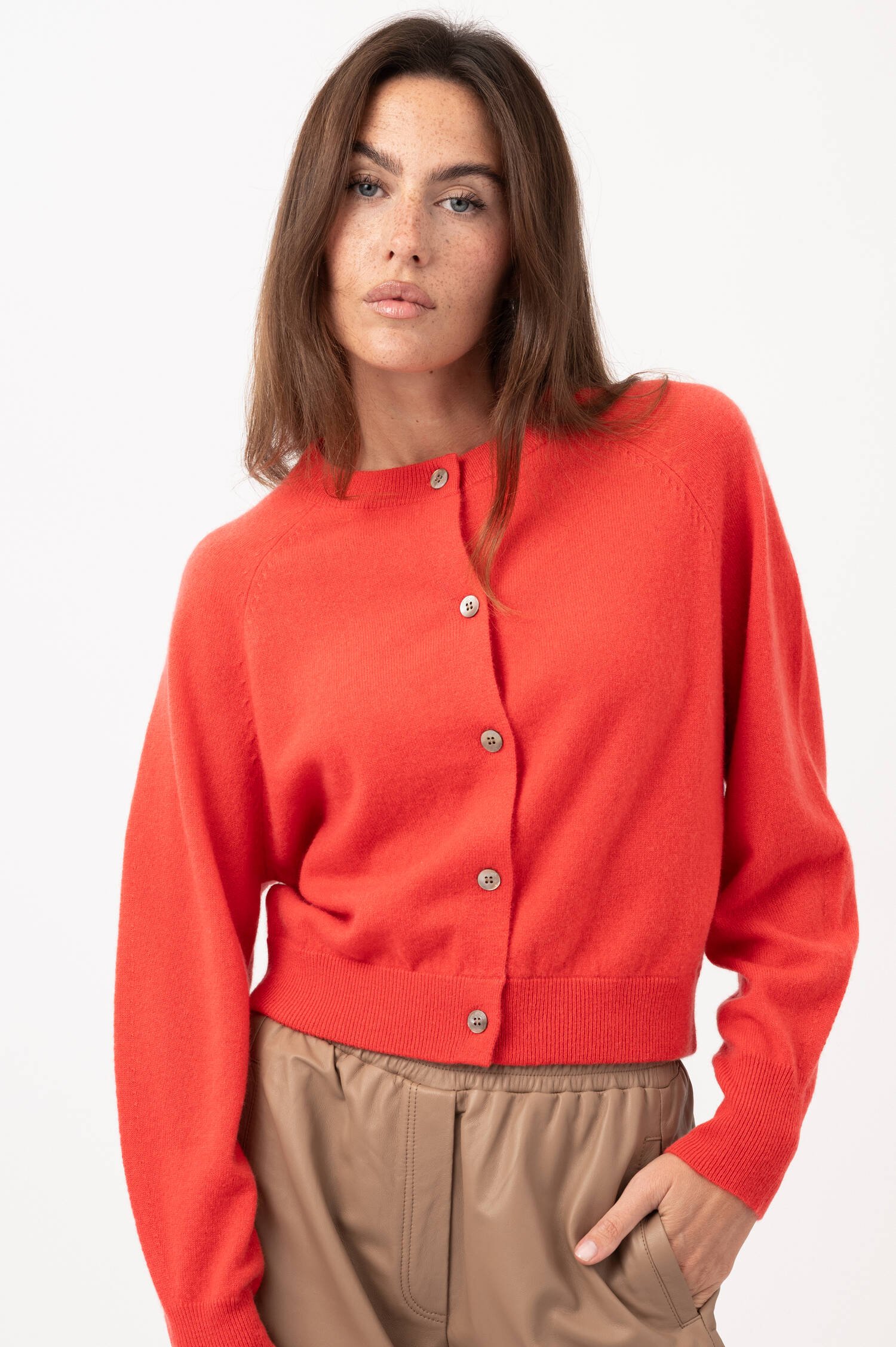 Cashmere-Raglan-Cardigan in Pastellrot