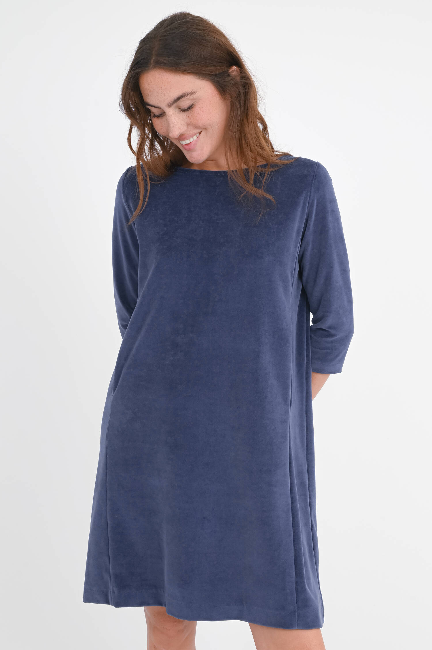 Samt-Kleid mit 3/4 Arm in Sapphire