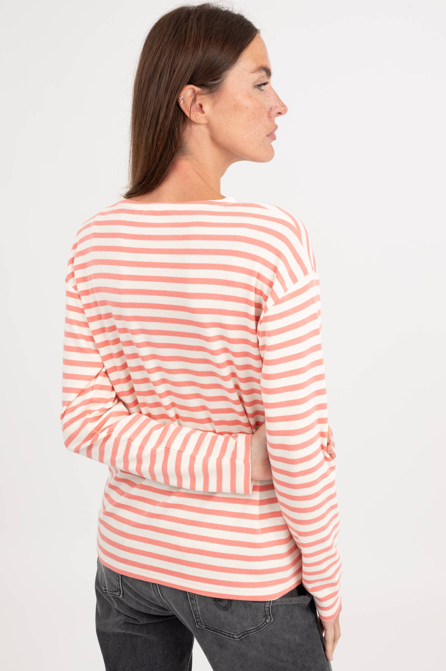 Langarm Shirt in Pink/Weiß gestreift