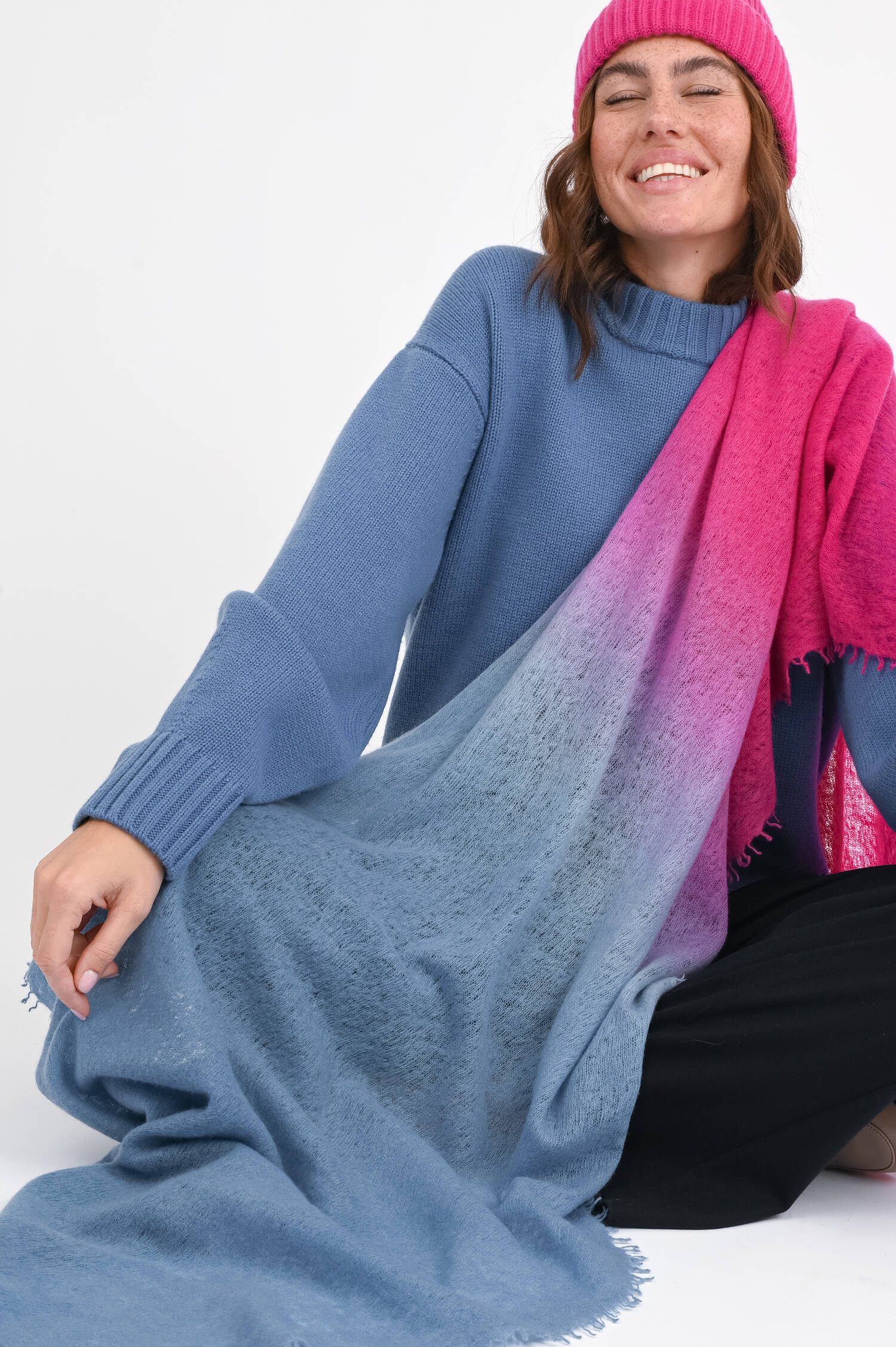 Ombré Schal aus Cashmere in Pink/Blau