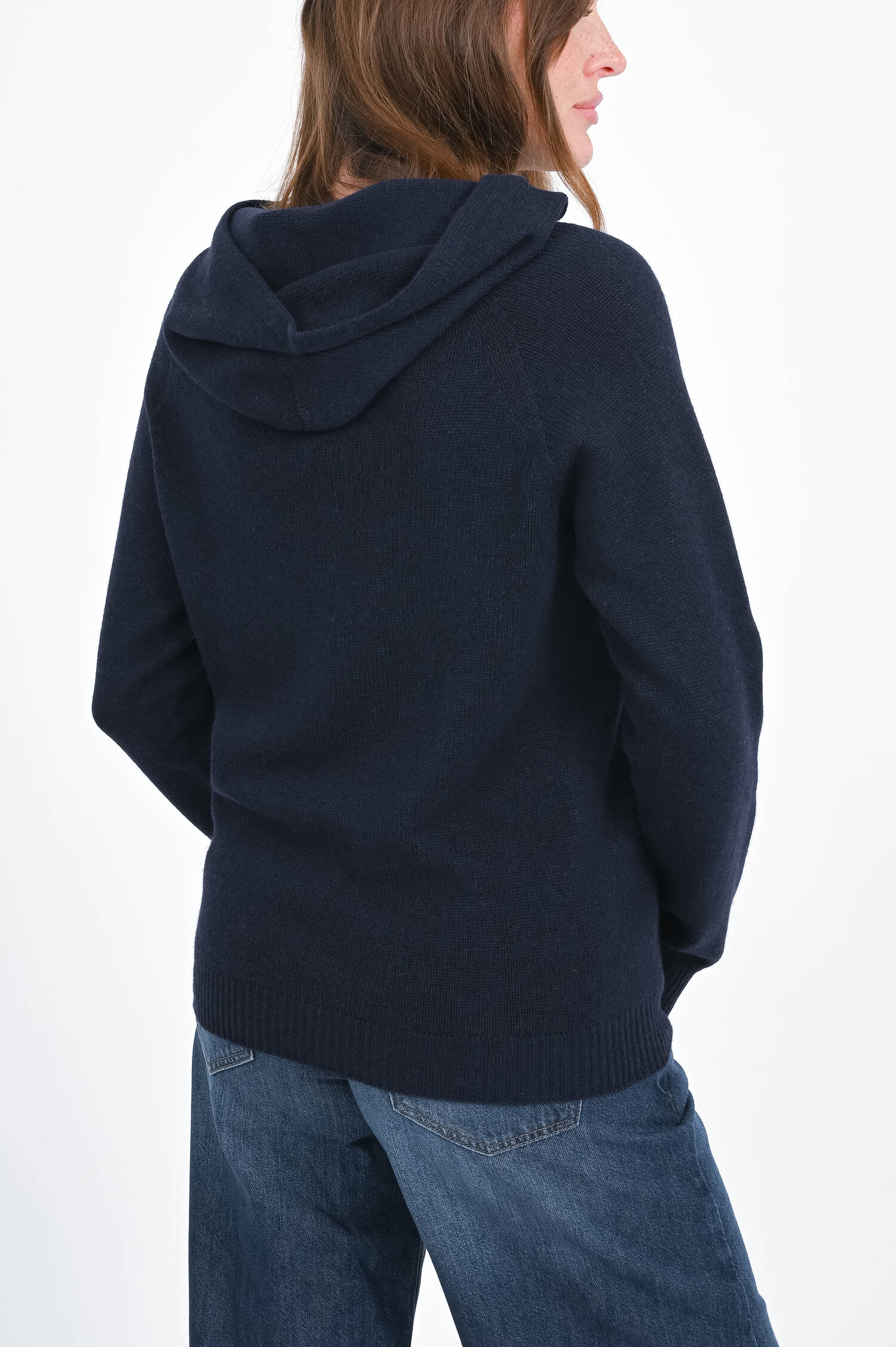 Woll-Cashmere-Kapuzenpullover in Navy