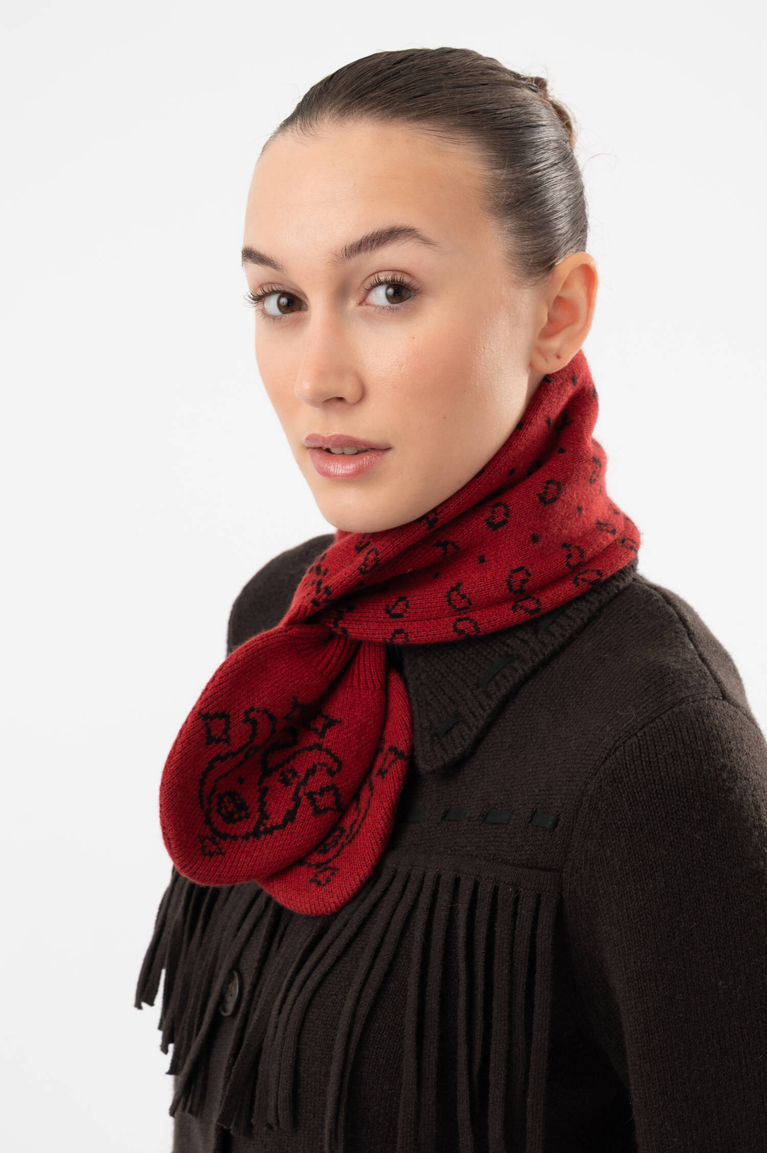 Bandana Woll/Cashmere Schal in Rot/Schwarz Bandana Woll/Cashmere Schal in Rot/Schwarz