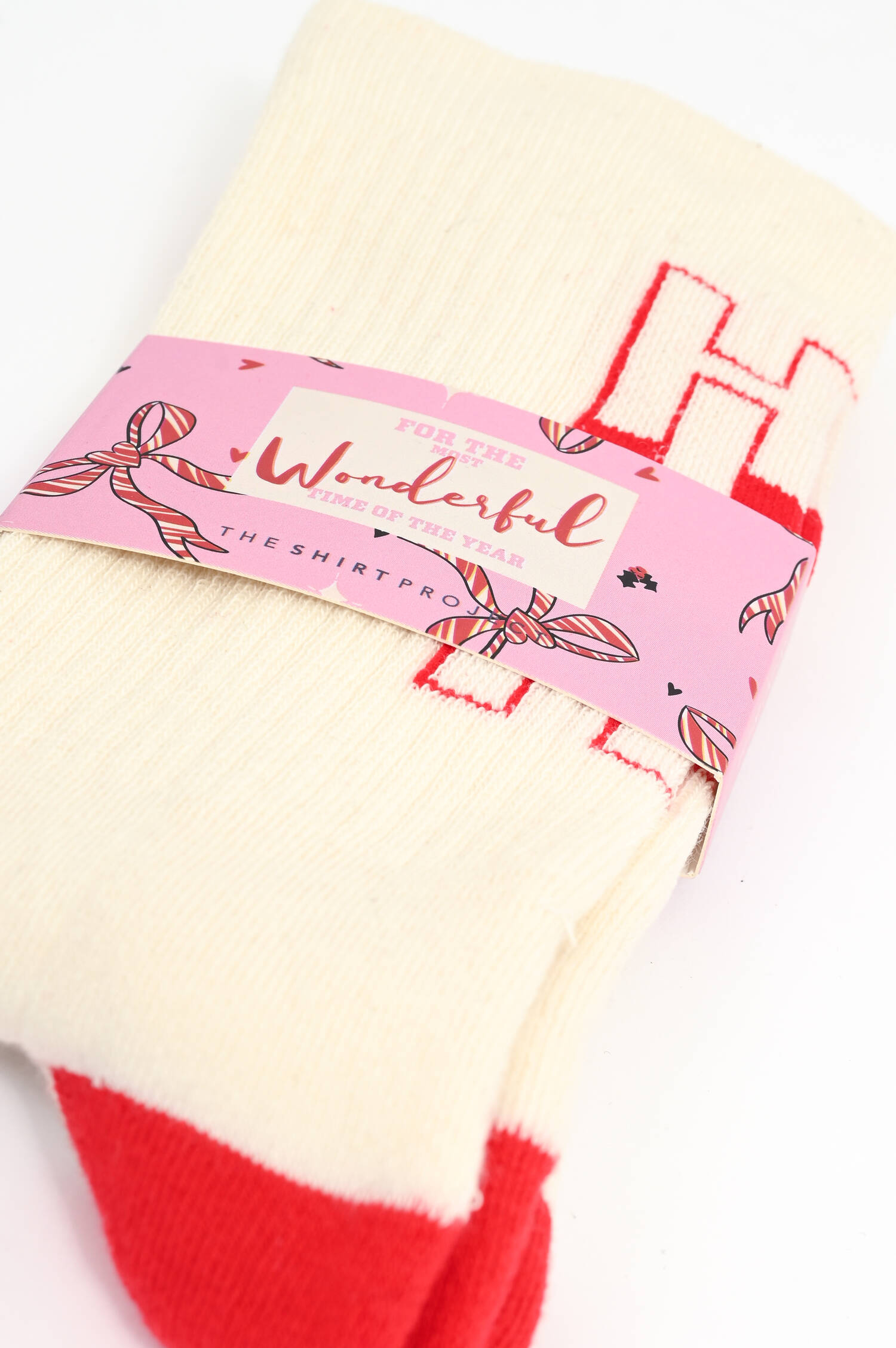 Hohe Socken HOHOHO in Creme/Rot Hohe Socken HOHOHO in Creme/Rot