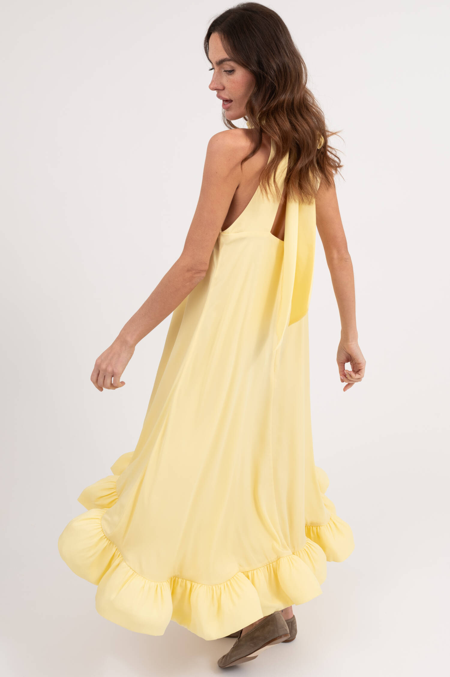 Volant Vokuhila Kleid SABRINA in Light Lemongelb Volant Vokuhila Kleid SABRINA in Light Lemongelb