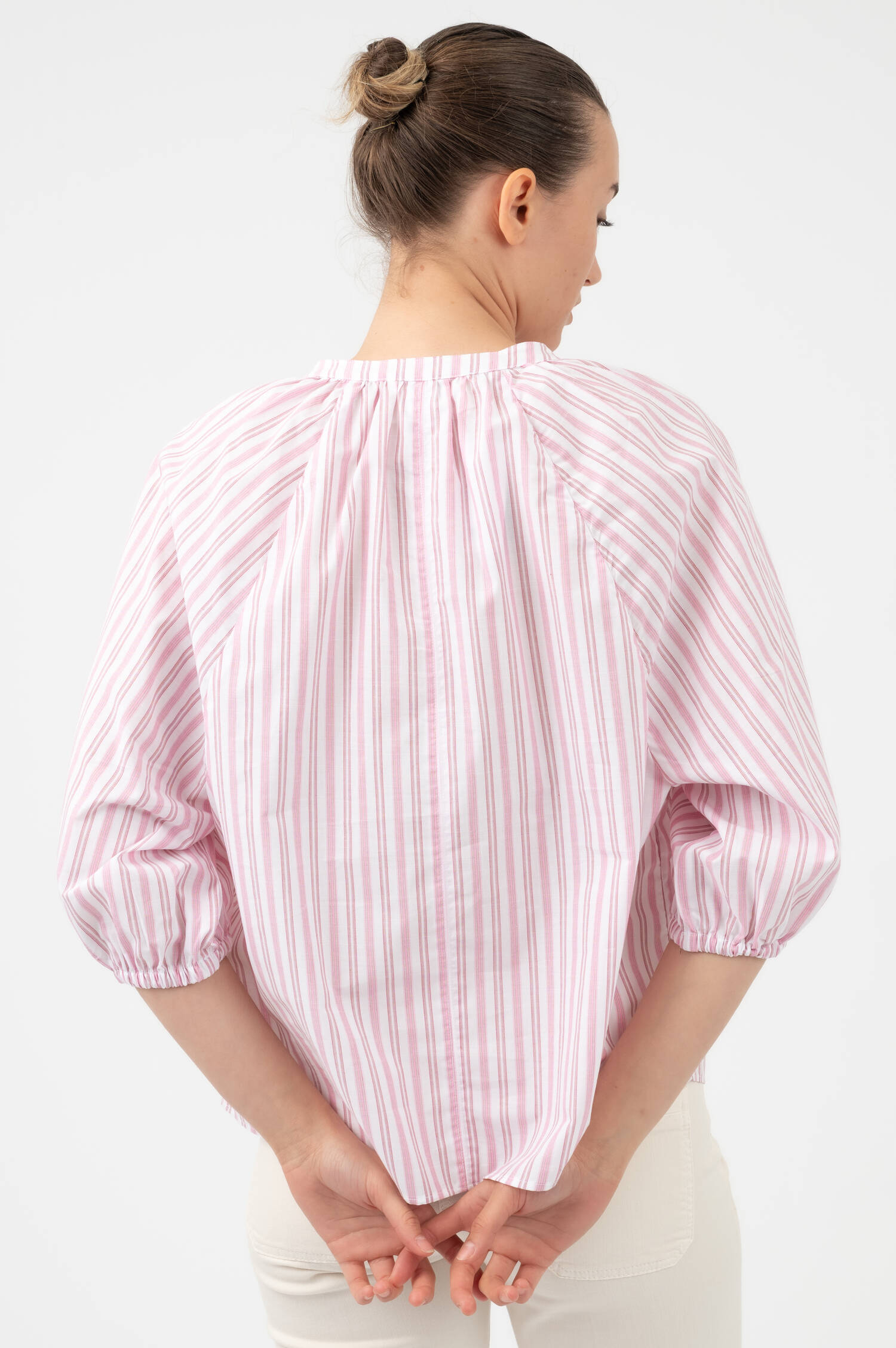 Streifenbluse mit 3/4tel-Arm in Rosa