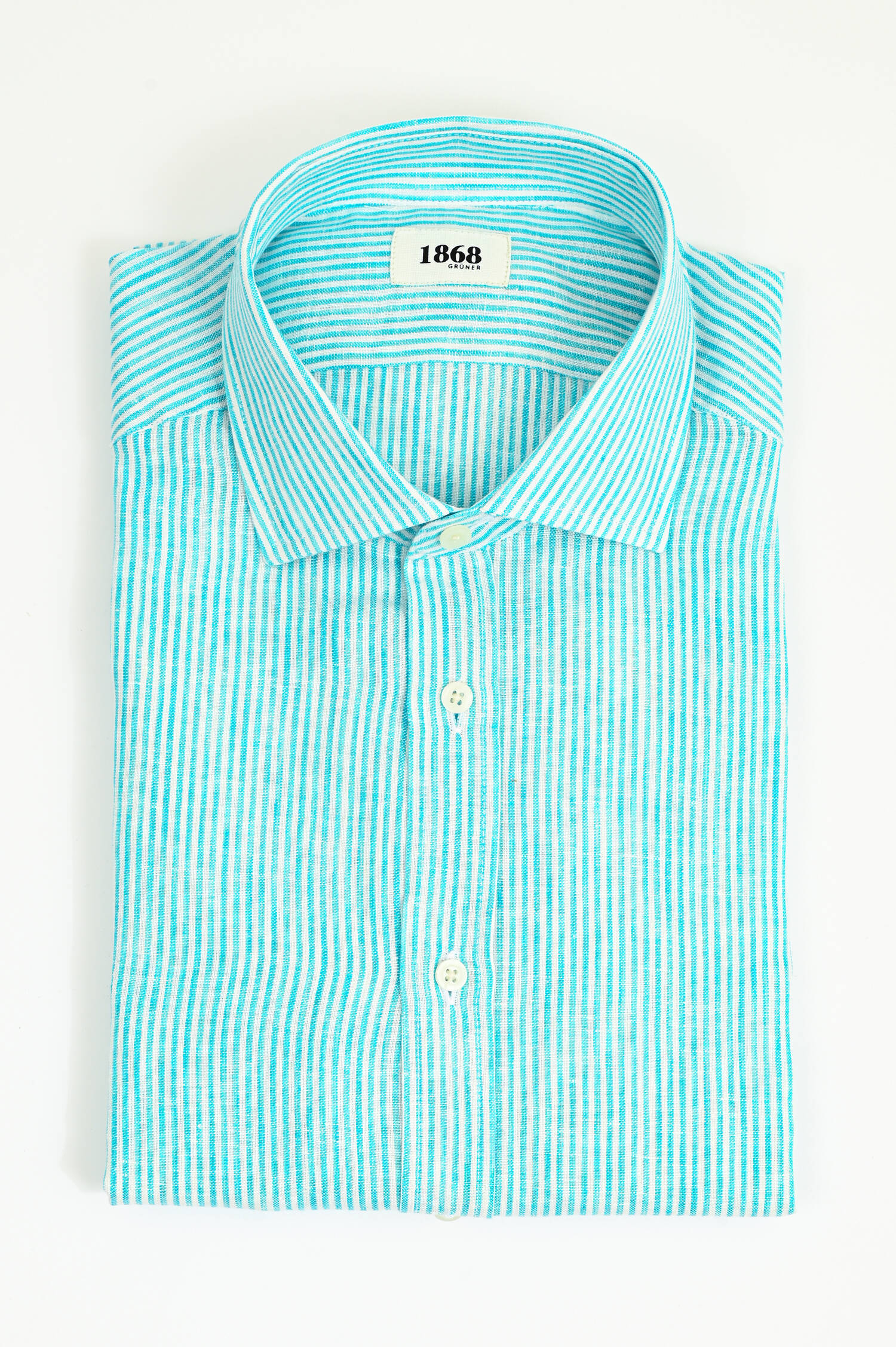 Leinenhemd mit schmalen Streifen in Türkis/Weiß Leinenhemd mit schmalen Streifen in Türkis/Weiß