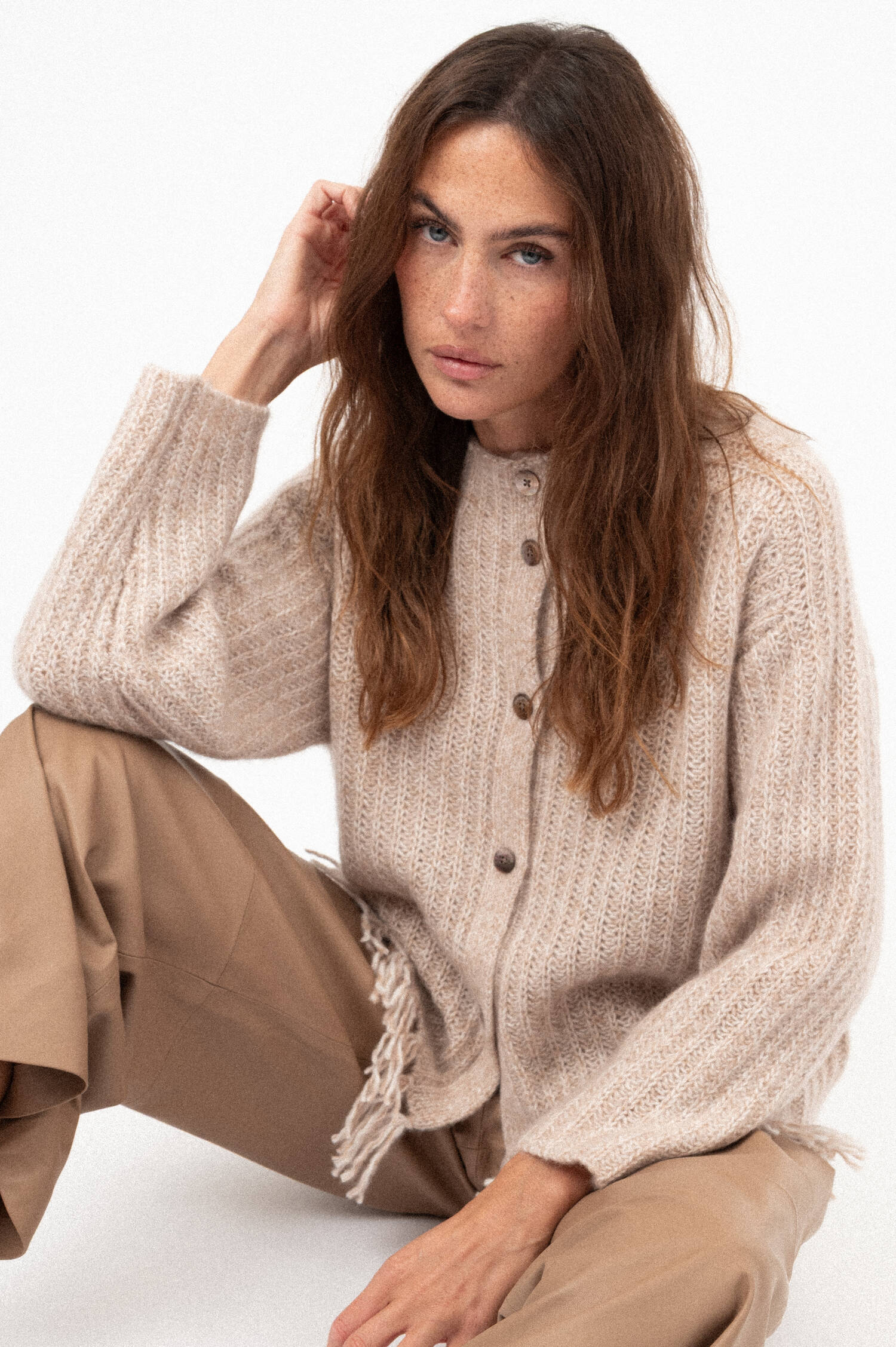 Cardigan mit Fransen in Rosa meliert Cardigan mit Fransen in Rosa meliert