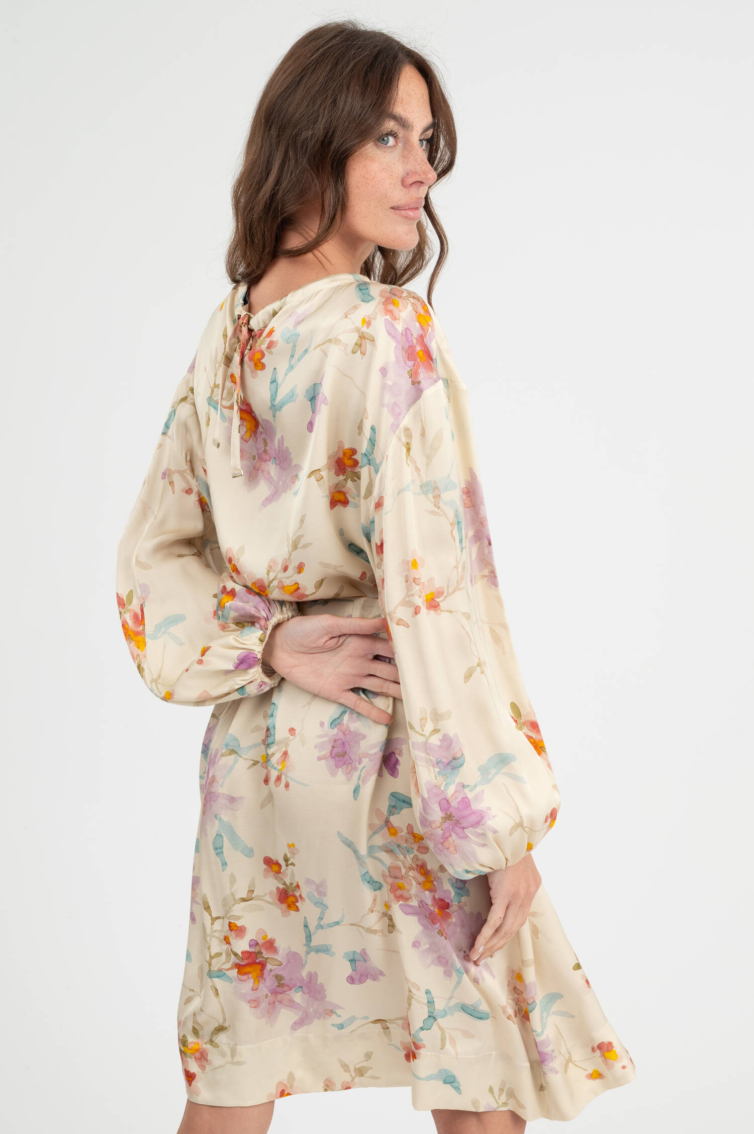 Viskose Kleid mit Blumenprint in Multicolor