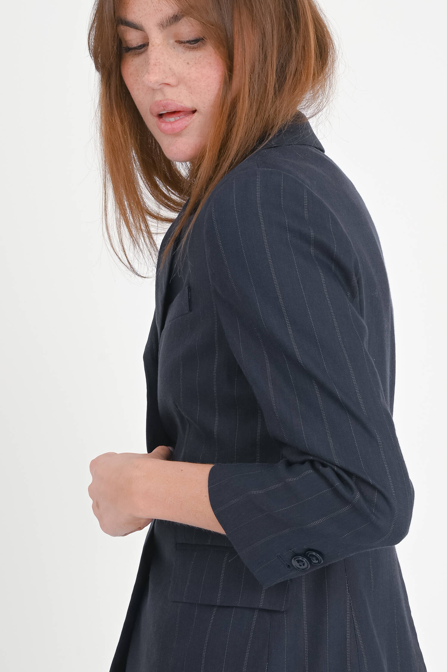 Blazer mit Nadelstreifen in Navy/Weiß