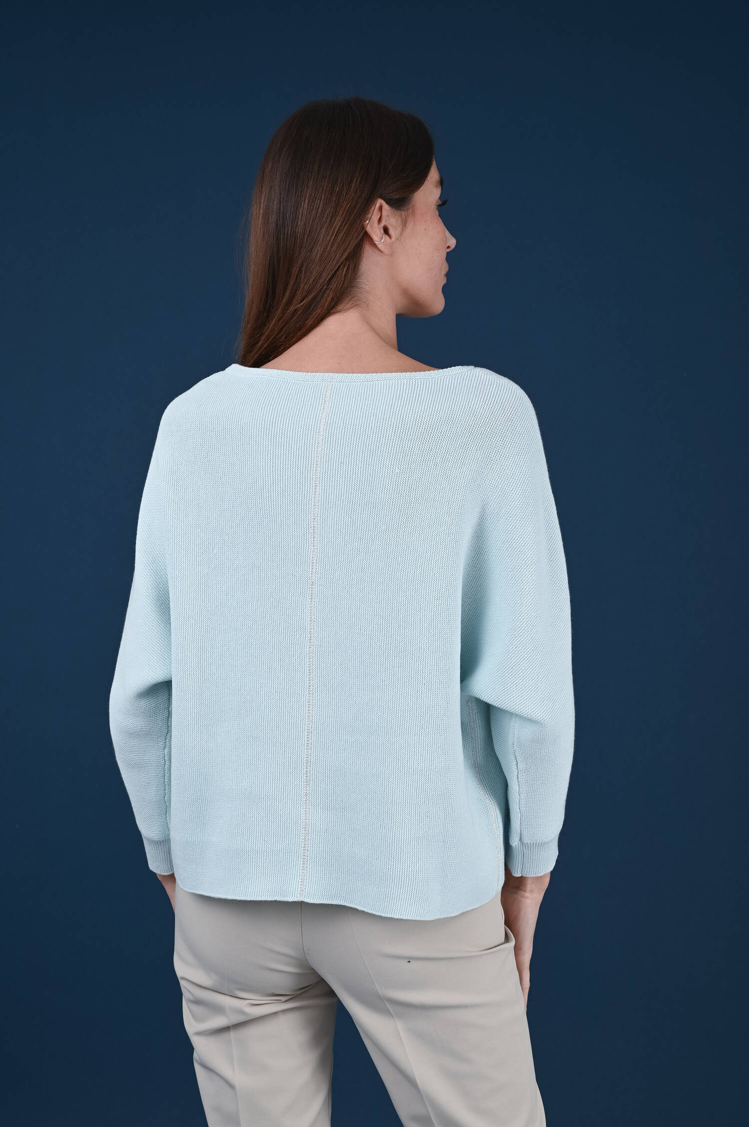 Strickpullover mit U-Boot Ausschnitt in Waveblau