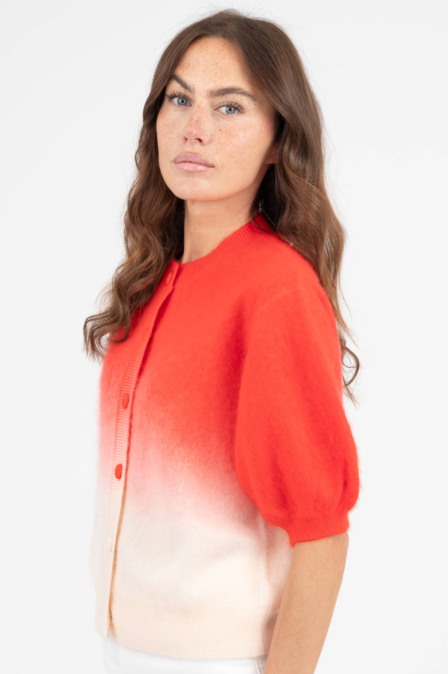 Cashmere-Wolle Cardigan in Rot/Weiß Cashmere-Wolle Cardigan in Rot/Weiß